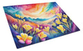 Freesia in Color Cutting Board Tempered Glass Kitchen Cutting Surface, Heat Resistant Chopping, Non-Slip Feet, Food Prep & Serving