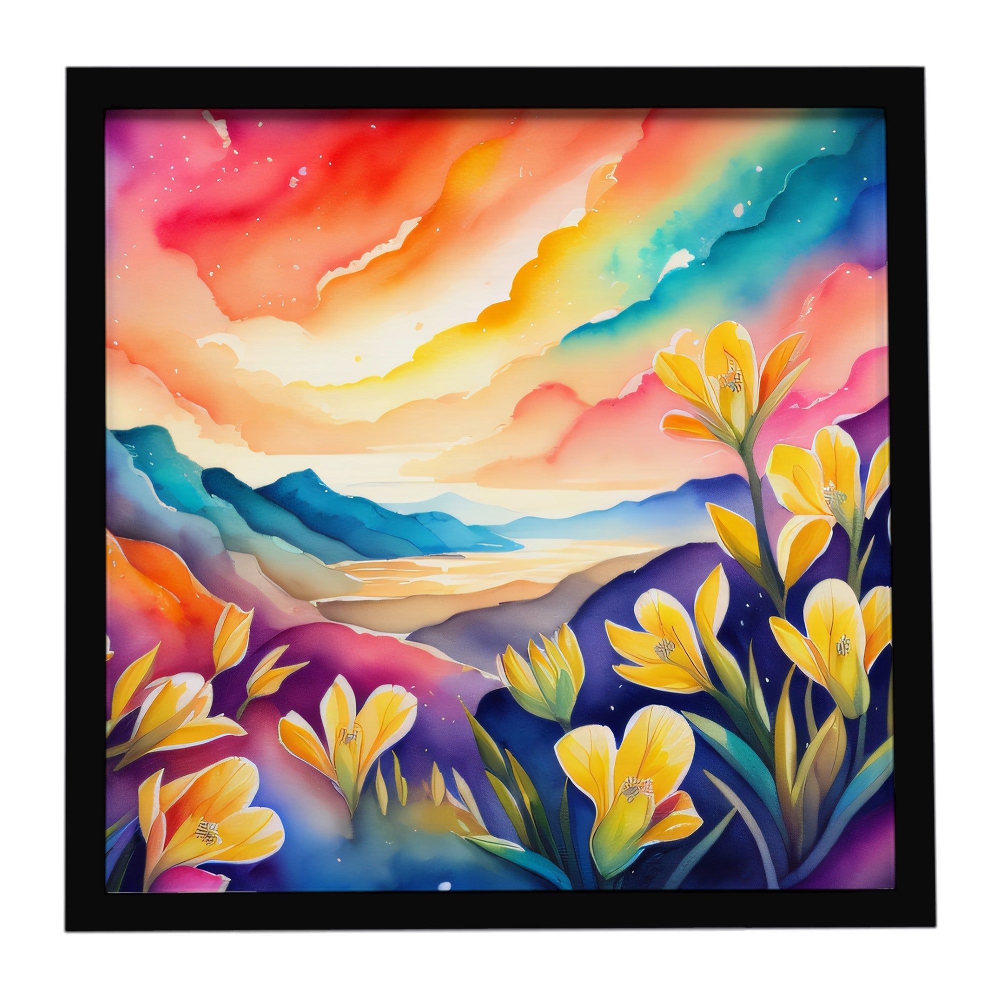 Freesia in Color Framed Metal Print Bathroom, Kitchen, Office, Home Decor Wall Art Ready to Hang, Square, 8X8