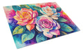 Gardenias in Color Cutting Board Tempered Glass Kitchen Cutting Surface, Heat Resistant Chopping, Non-Slip Feet, Food Prep & Serving