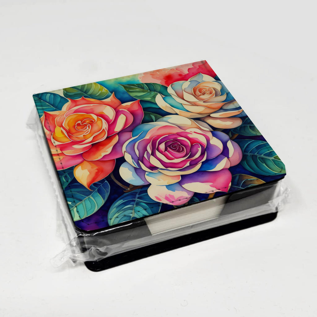 Gardenias in Color PU Leather Note Paper Holder with Artist-Designed Cover, Desk Accessory, Office Gift