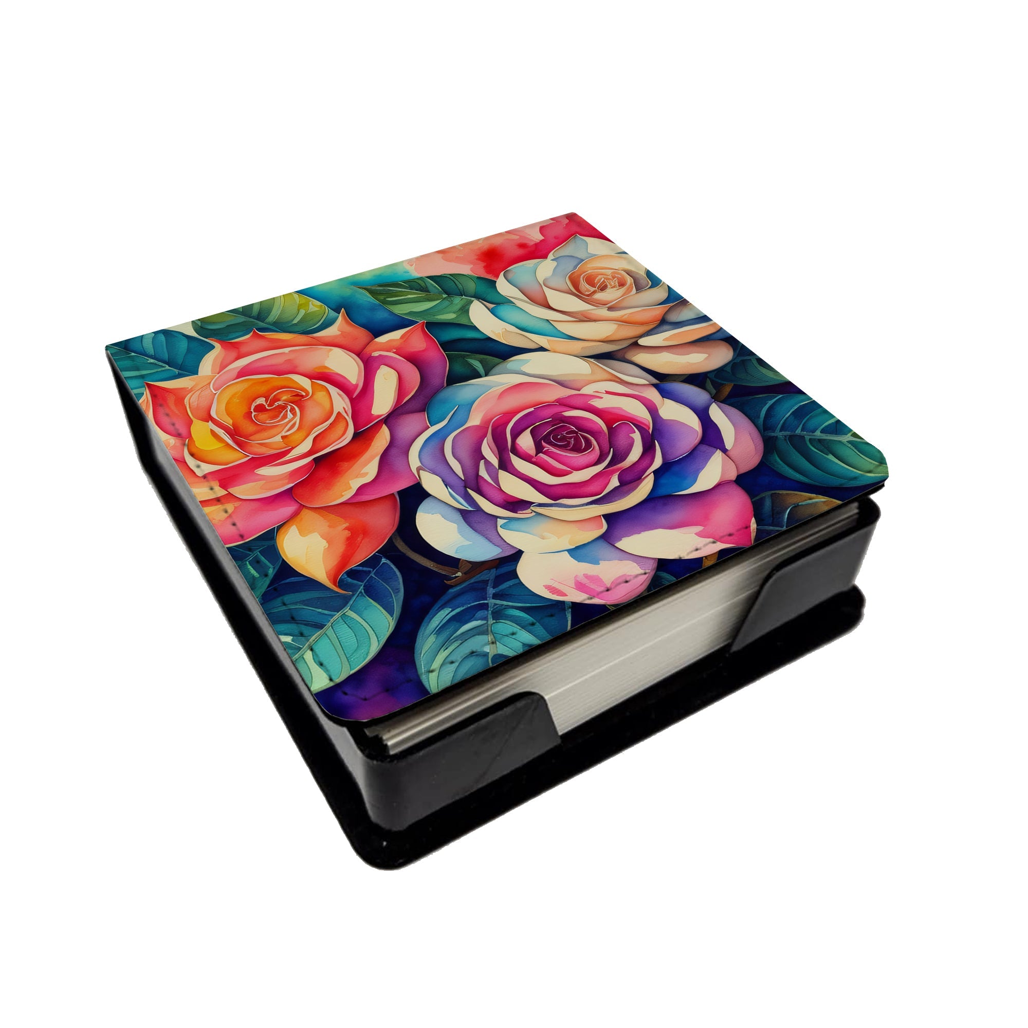 Gardenias in Color PU Leather Note Paper Holder with Artist-Designed Cover, Desk Accessory, Office Gift