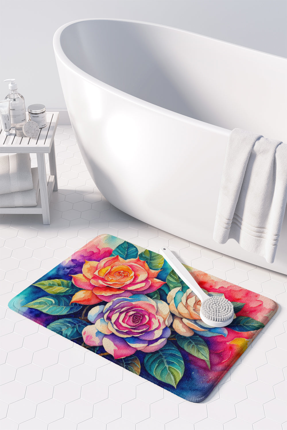 Gardenias in Color Memory Foam Kitchen Mat Machine Washable Anti-Fatigue Cushion Comfort Bath or Kitchen Rug
