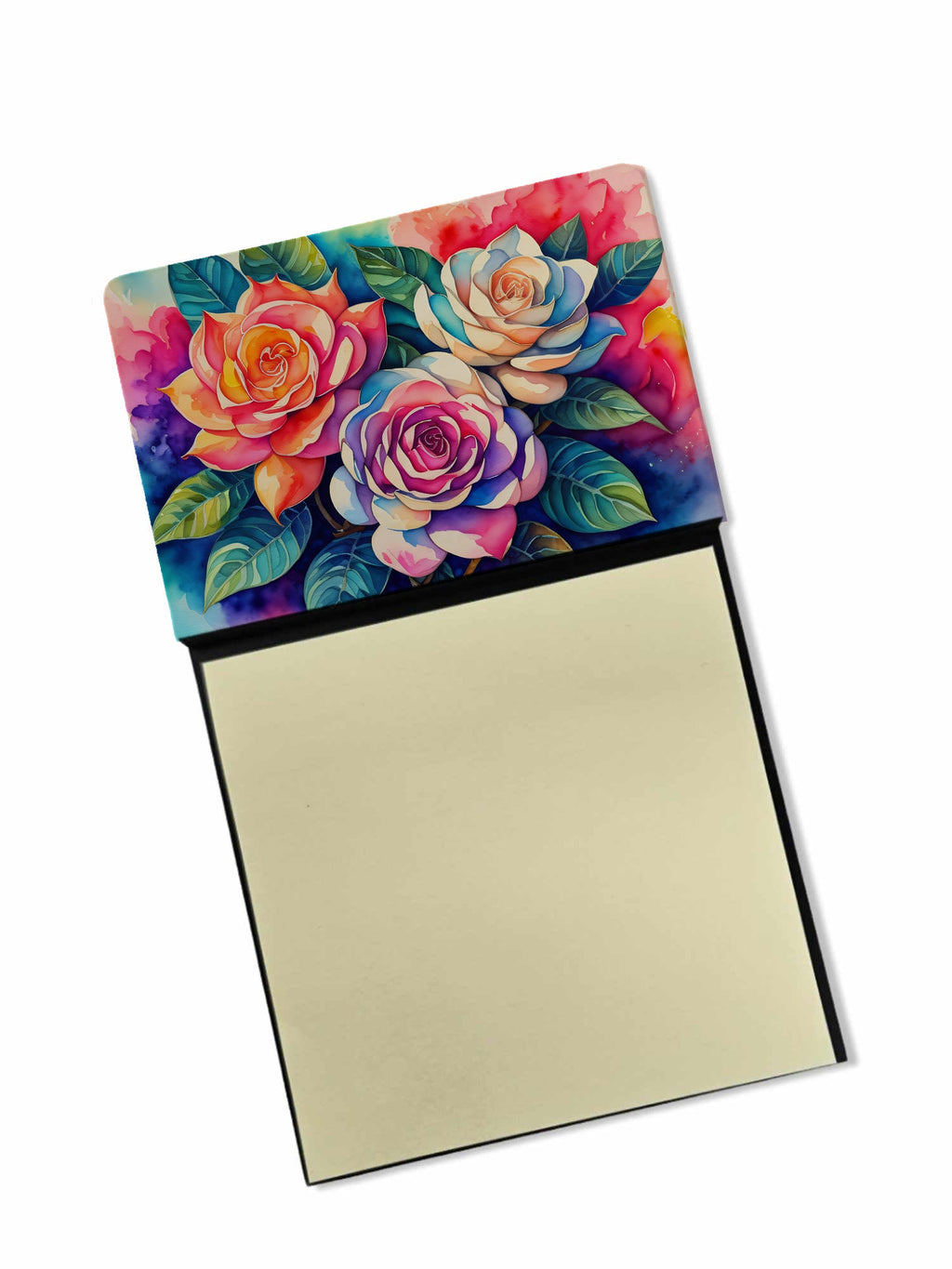Gardenias in Color Watercolor Sticky Note Holder Refillable Dispenser Desk Accessory 3x3 Pad Gift