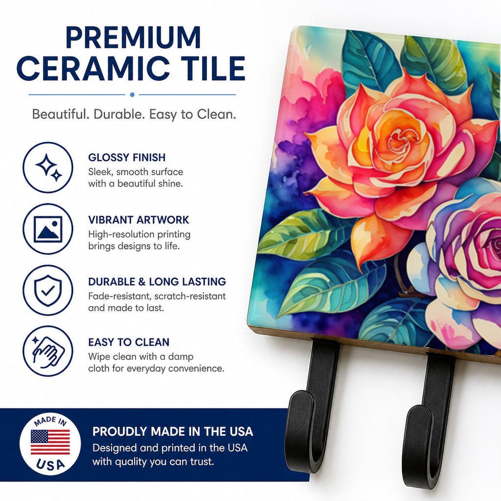 Gardenias in Color Leash or Key Holder Wall Hooks, Coat Rack Wall Mount, for Hanging Keys, Towels, Aprons, Leashes