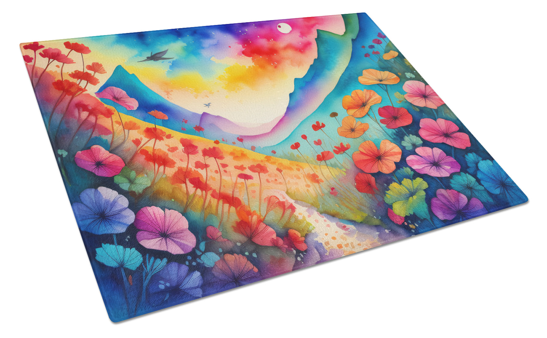Geraniums in Color Cutting Board Tempered Glass Kitchen Cutting Surface, Heat Resistant Chopping, Non-Slip Feet, Food Prep & Serving