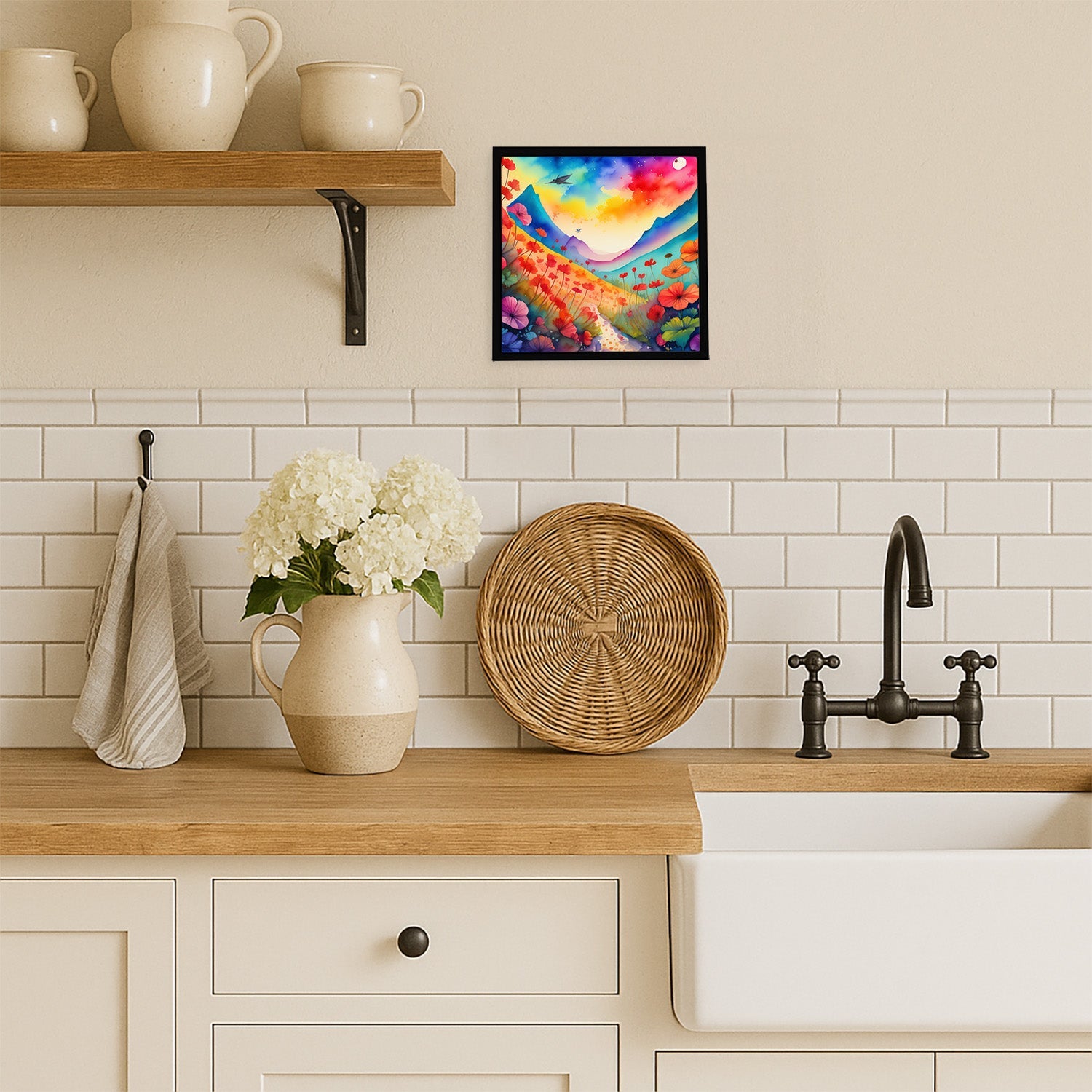 Geraniums in Color Framed Metal Print Bathroom, Kitchen, Office, Home Decor Wall Art Ready to Hang, Square, 8X8
