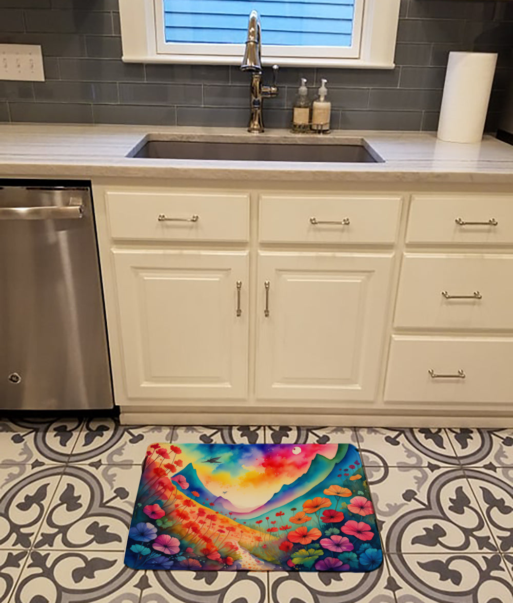 Geraniums in Color Memory Foam Kitchen Mat Machine Washable Anti-Fatigue Cushion Comfort Bath or Kitchen Rug