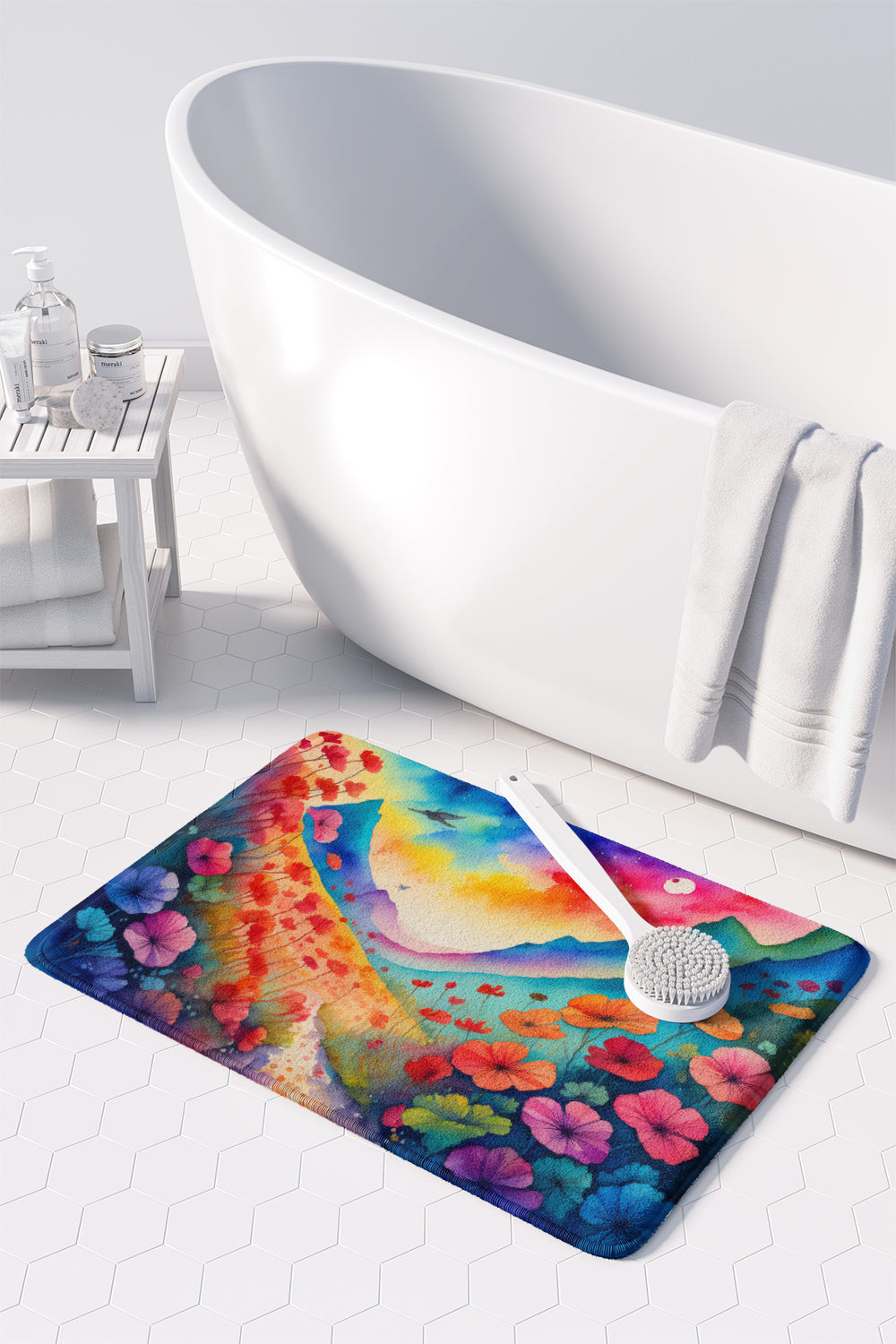 Geraniums in Color Memory Foam Kitchen Mat Machine Washable Anti-Fatigue Cushion Comfort Bath or Kitchen Rug