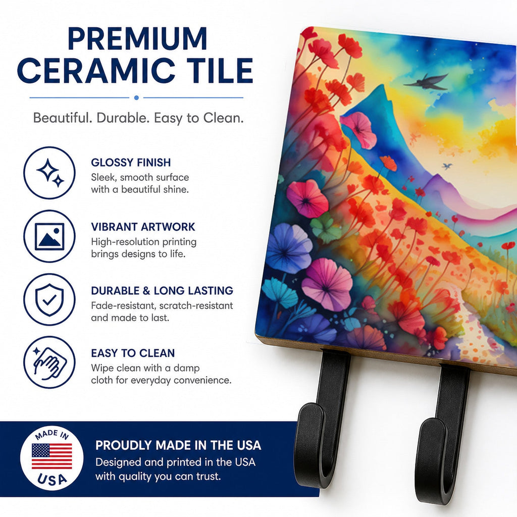 Geraniums in Color Leash or Key Holder Wall Hooks, Coat Rack Wall Mount, for Hanging Keys, Towels, Aprons, Leashes