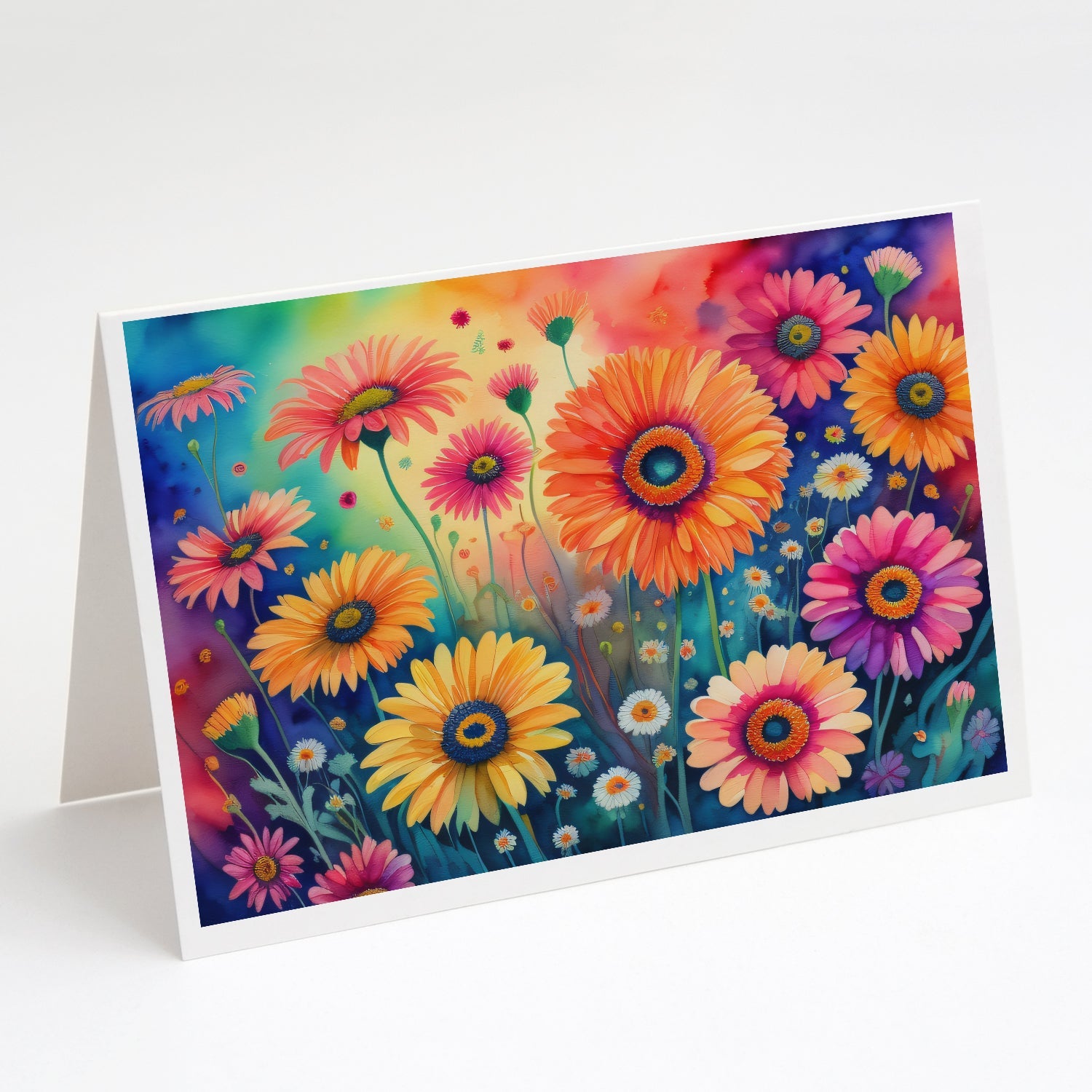 Gerbera Daisies in Color Greeting Cards Pack of 8 Blank Cards with Envelopes Whimsical A7 Size 5x7