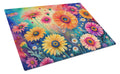 Gerbera Daisies in Color Cutting Board Tempered Glass Kitchen Cutting Surface, Heat Resistant Chopping, Non-Slip Feet, Food Prep & Serving