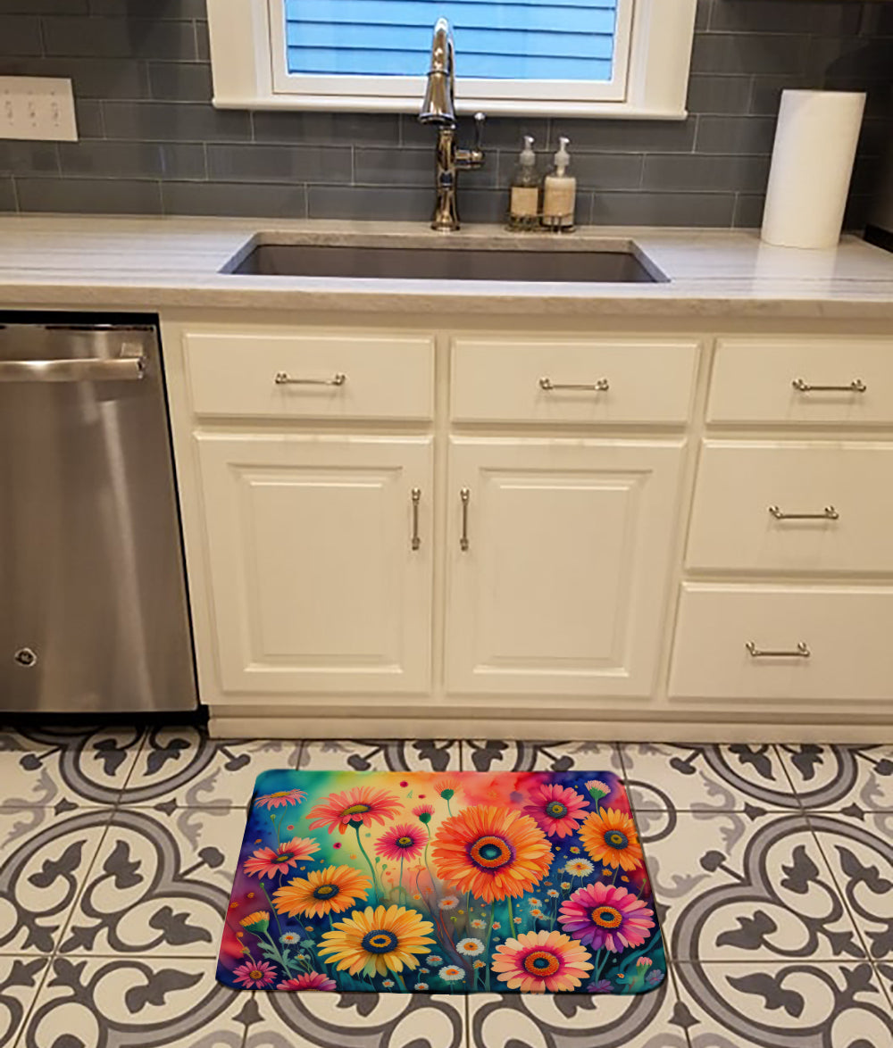 Gerbera Daisies in Color Memory Foam Kitchen Mat Machine Washable Anti-Fatigue Cushion Comfort Bath or Kitchen Rug