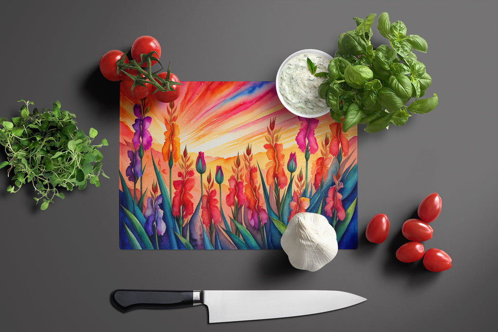 Gladiolus in Color Cutting Board Tempered Glass Kitchen Cutting Surface, Heat Resistant Chopping, Non-Slip Feet, Food Prep & Serving
