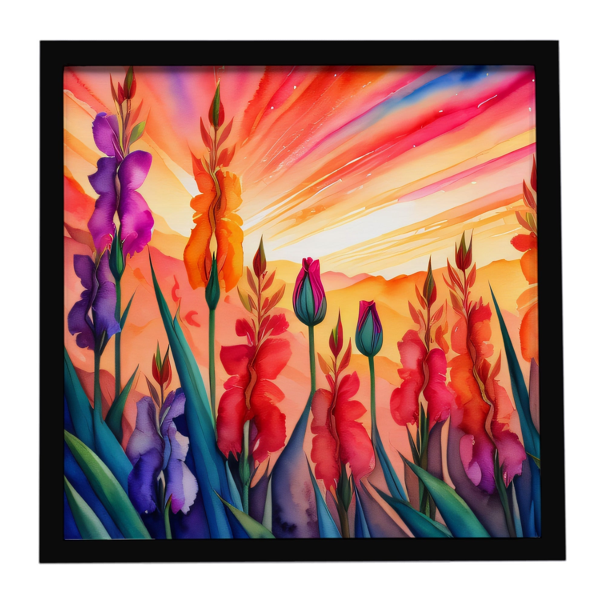 Gladiolus in Color Framed Metal Print Bathroom, Kitchen, Office, Home Decor Wall Art Ready to Hang, Square, 8X8