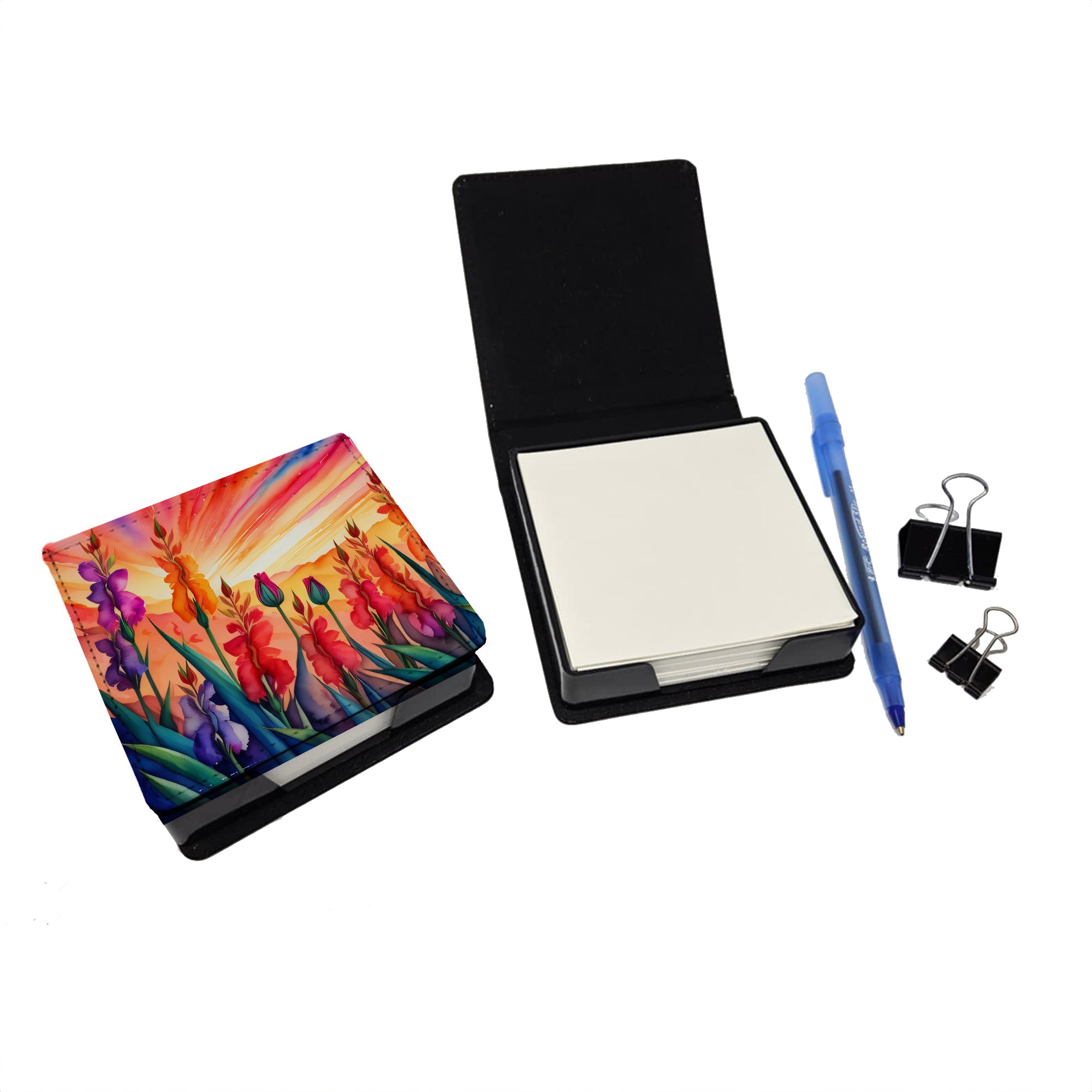 Gladiolus in Color PU Leather Note Paper Holder with Artist-Designed Cover, Desk Accessory, Office Gift