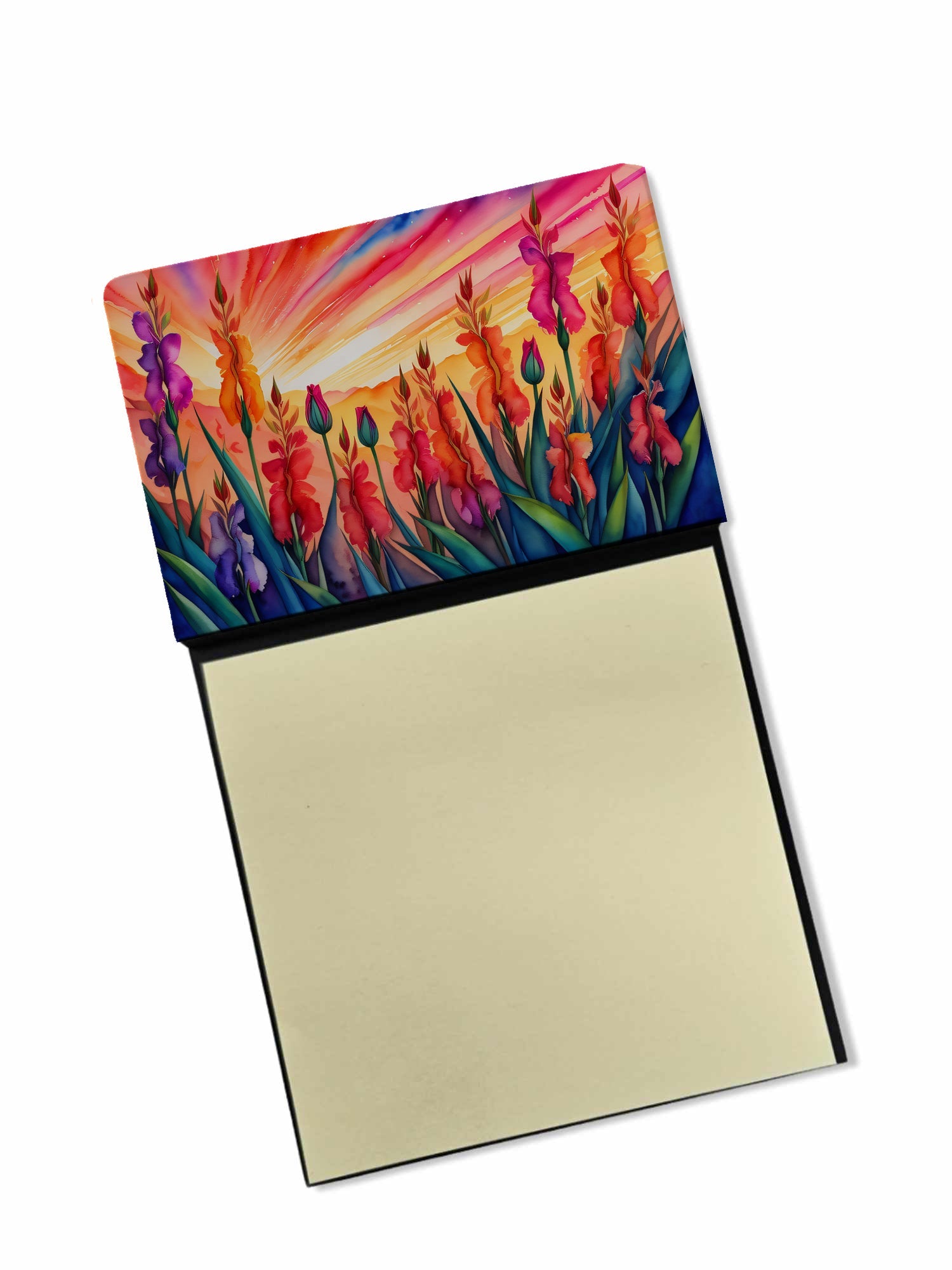 Gladiolus in Color Watercolor Sticky Note Holder Refillable Dispenser Desk Accessory 3x3 Pad Gift