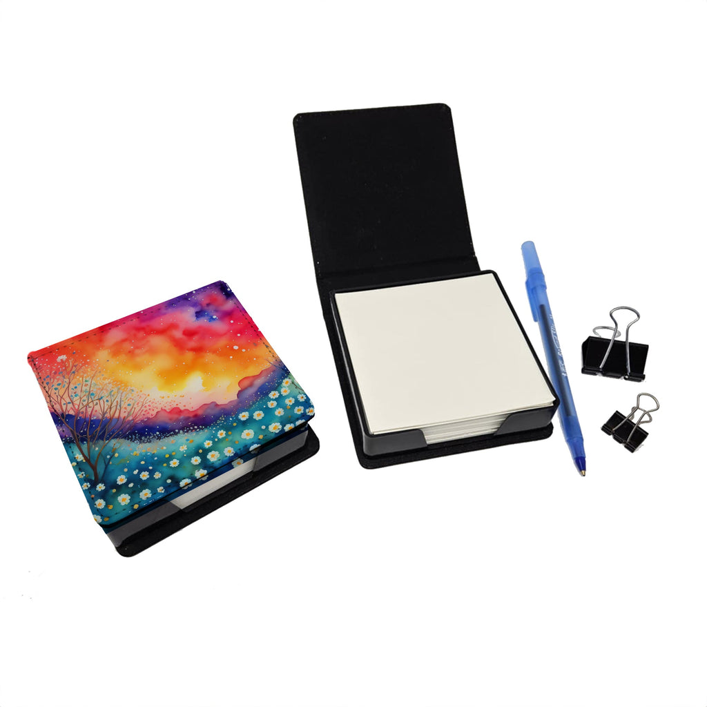 Gypsophila in Color PU Leather Note Paper Holder with Artist-Designed Cover, Desk Accessory, Office Gift