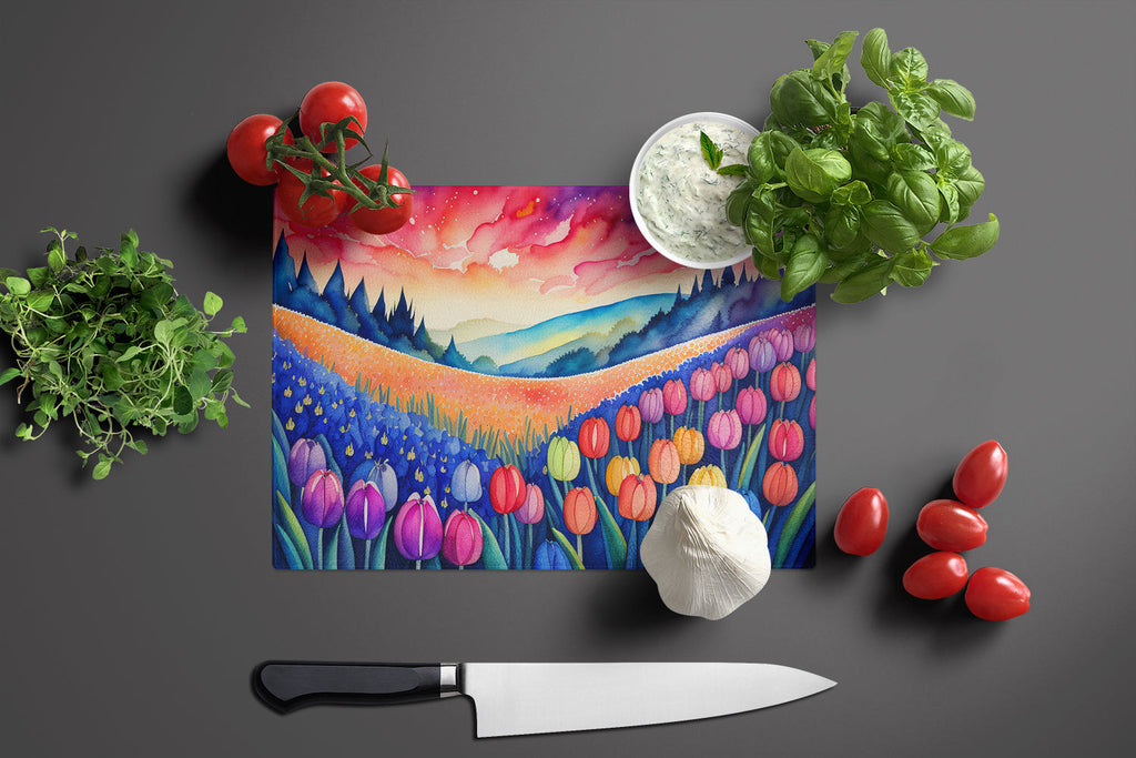 Hyacinths in Color Cutting Board Tempered Glass Kitchen Cutting Surface, Heat Resistant Chopping, Non-Slip Feet, Food Prep & Serving