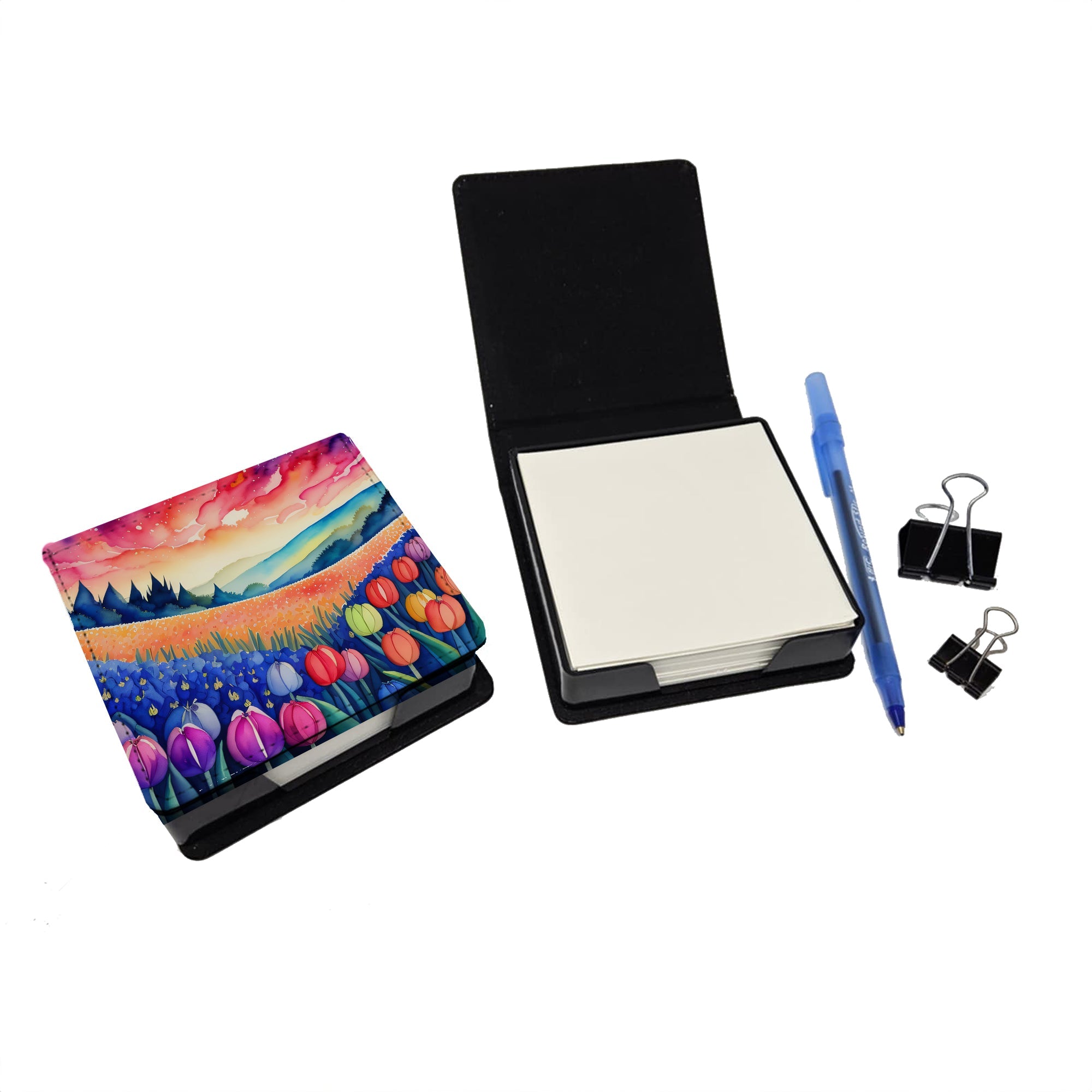 Hyacinths in Color PU Leather Note Paper Holder with Artist-Designed Cover, Desk Accessory, Office Gift