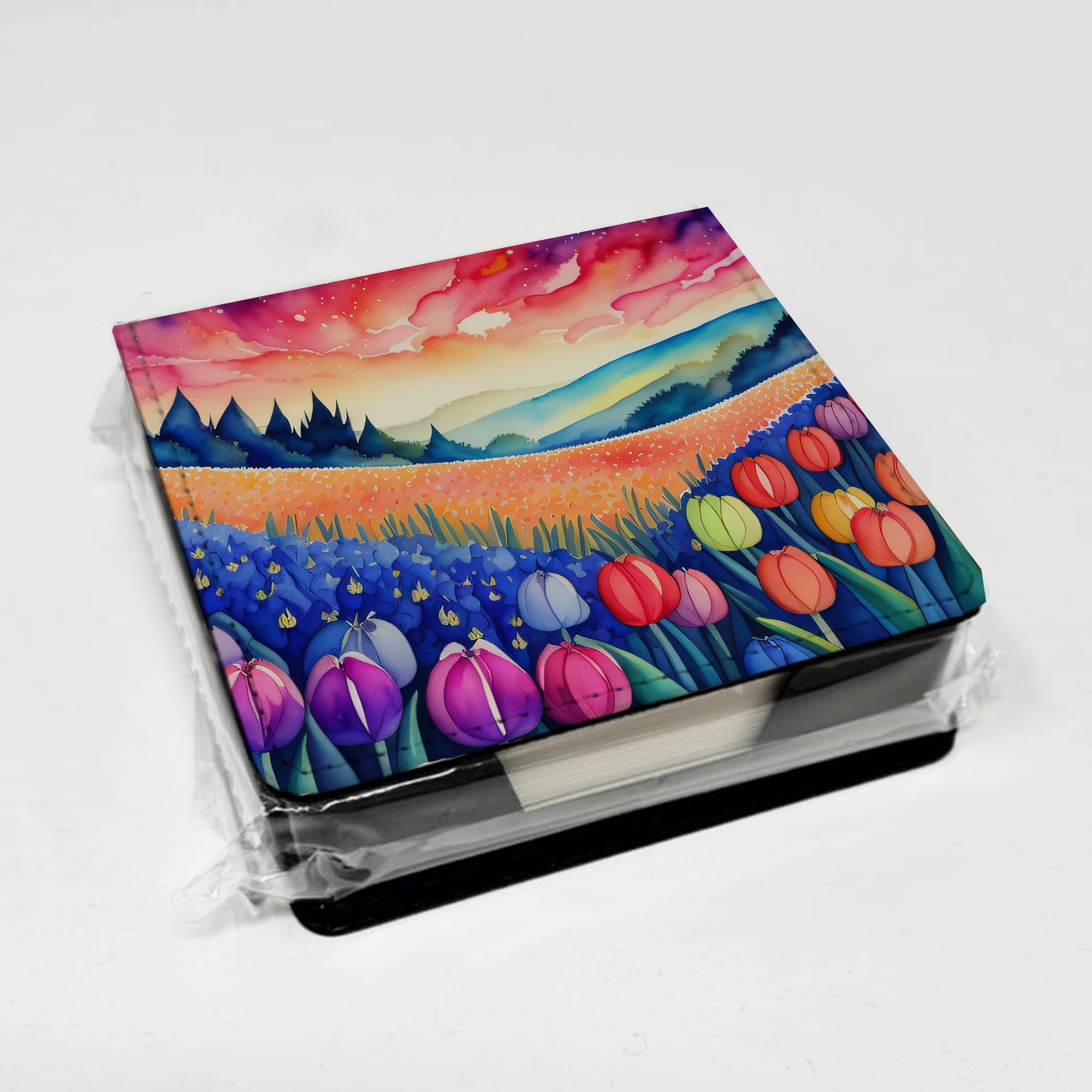 Hyacinths in Color PU Leather Note Paper Holder with Artist-Designed Cover, Desk Accessory, Office Gift