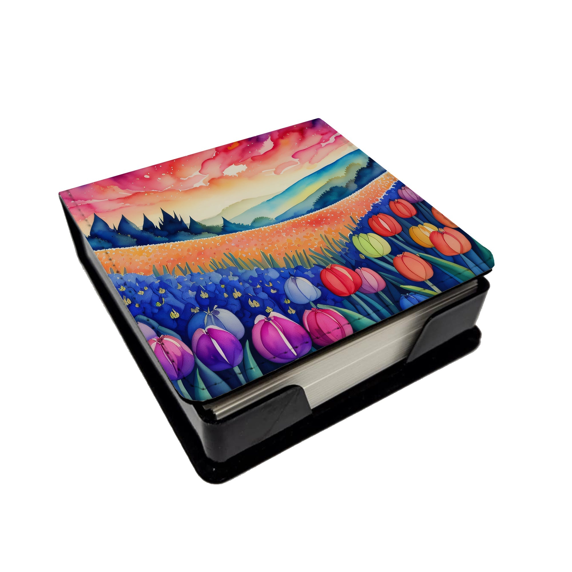 Hyacinths in Color PU Leather Note Paper Holder with Artist-Designed Cover, Desk Accessory, Office Gift
