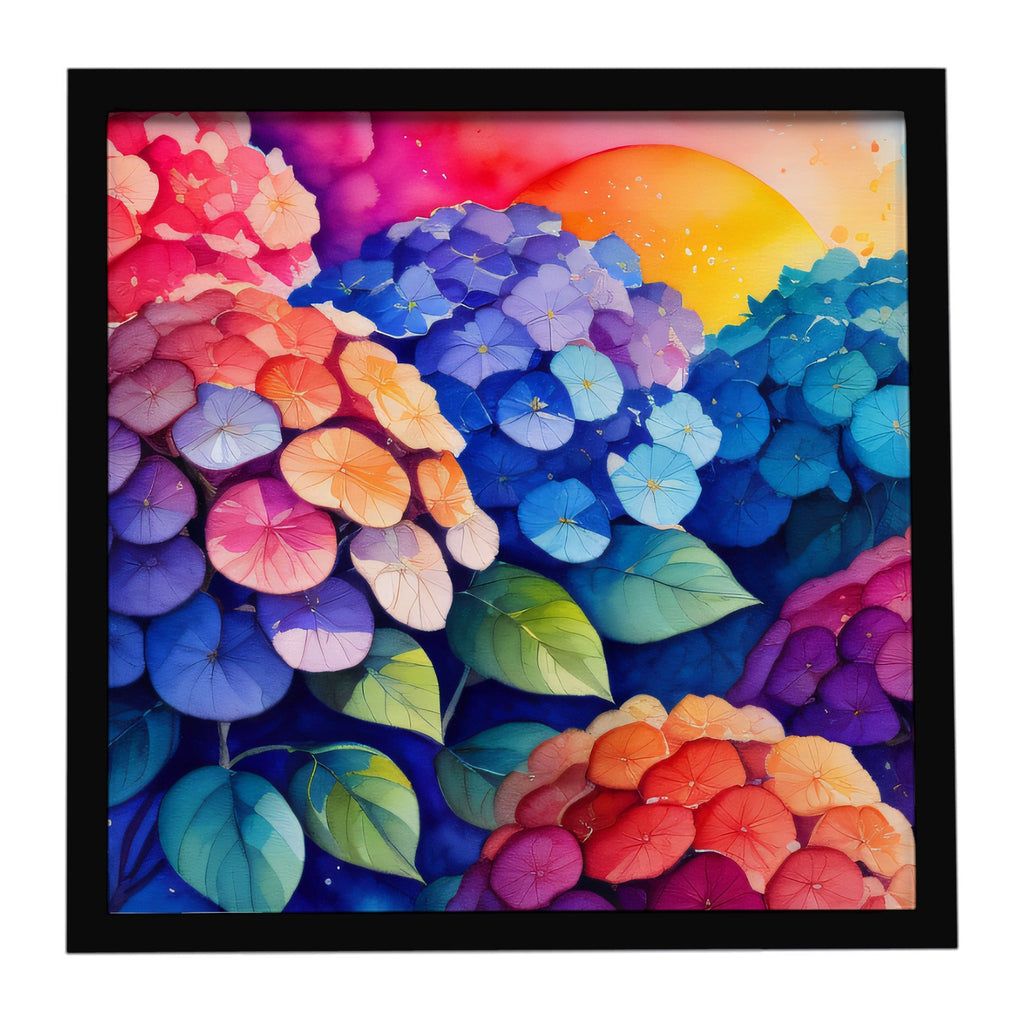 Hydrangeas in Color Framed Metal Print Bathroom, Kitchen, Office, Home Decor Wall Art Ready to Hang, Square, 8X8