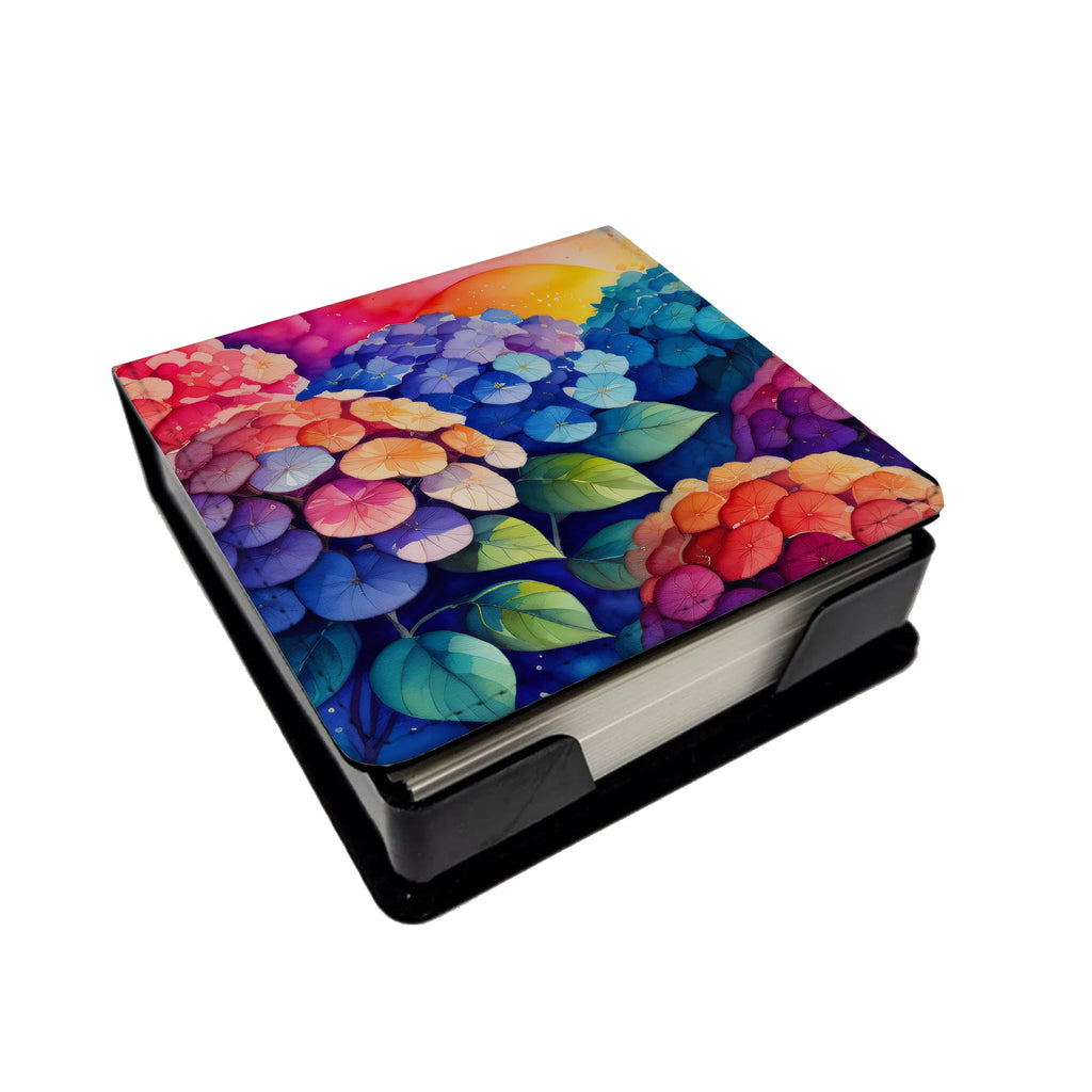 Hydrangeas in Color PU Leather Note Paper Holder with Artist-Designed Cover, Desk Accessory, Office Gift