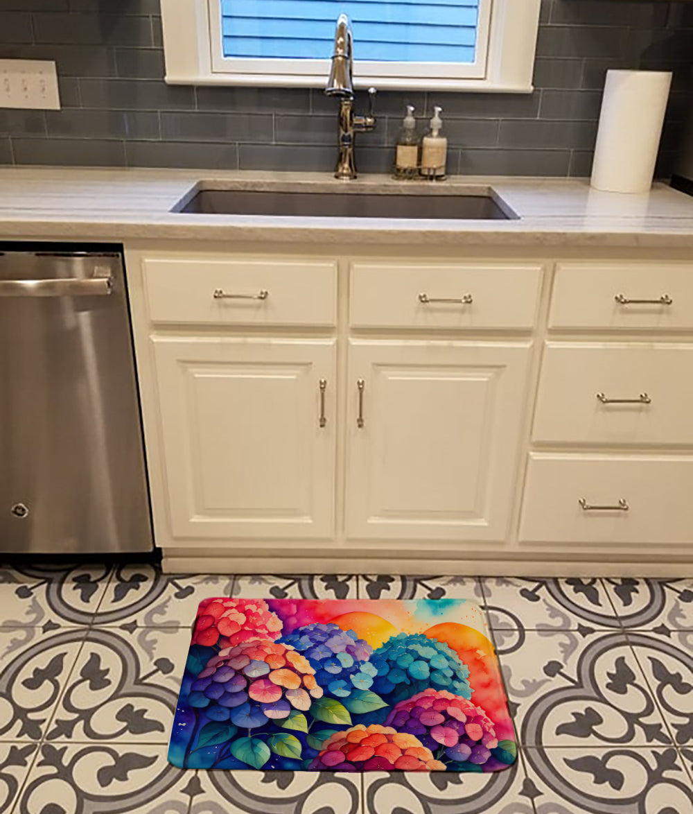 Hydrangeas in Color Memory Foam Kitchen Mat Machine Washable Anti-Fatigue Cushion Comfort Bath or Kitchen Rug