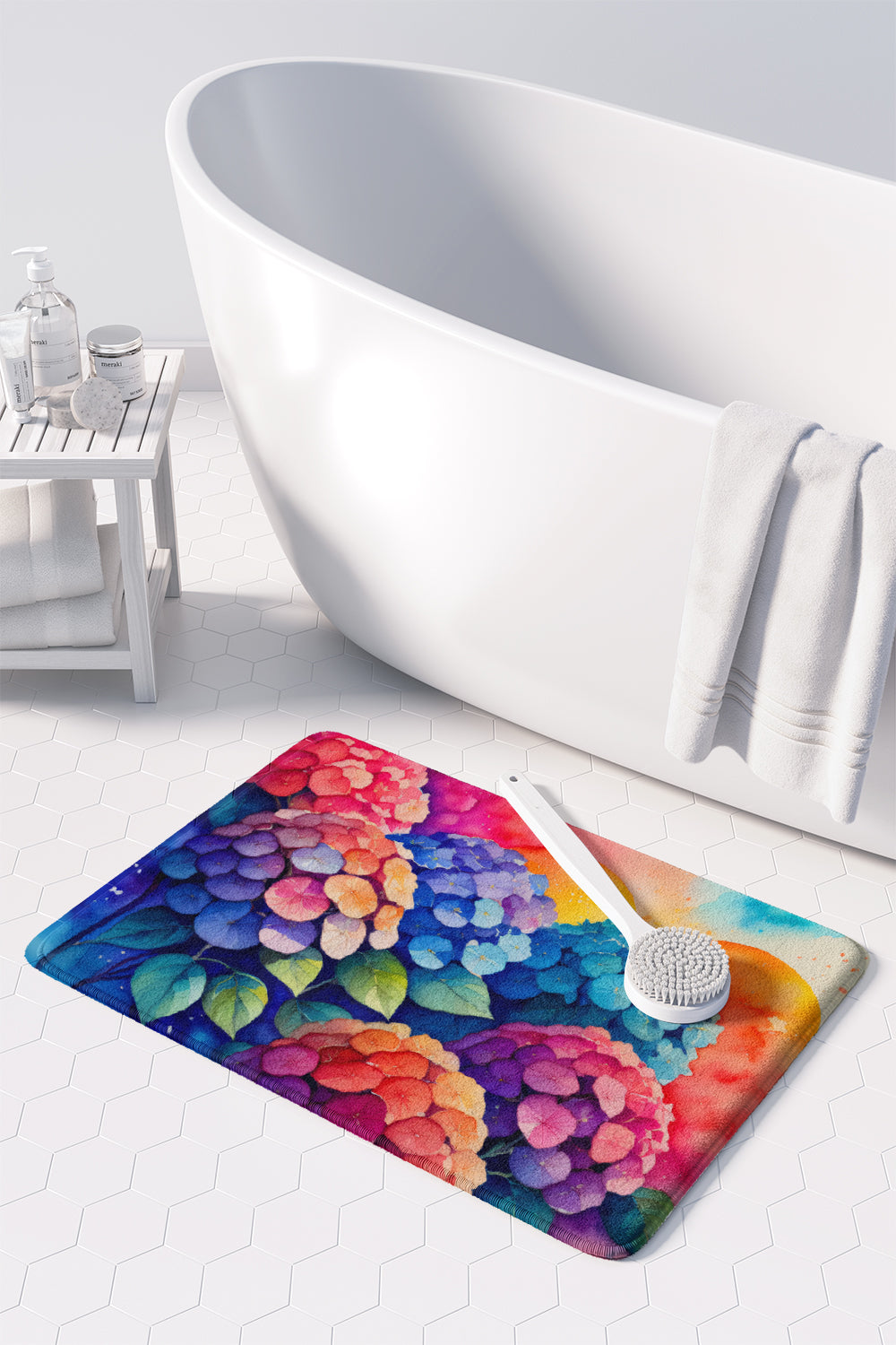 Hydrangeas in Color Memory Foam Kitchen Mat Machine Washable Anti-Fatigue Cushion Comfort Bath or Kitchen Rug