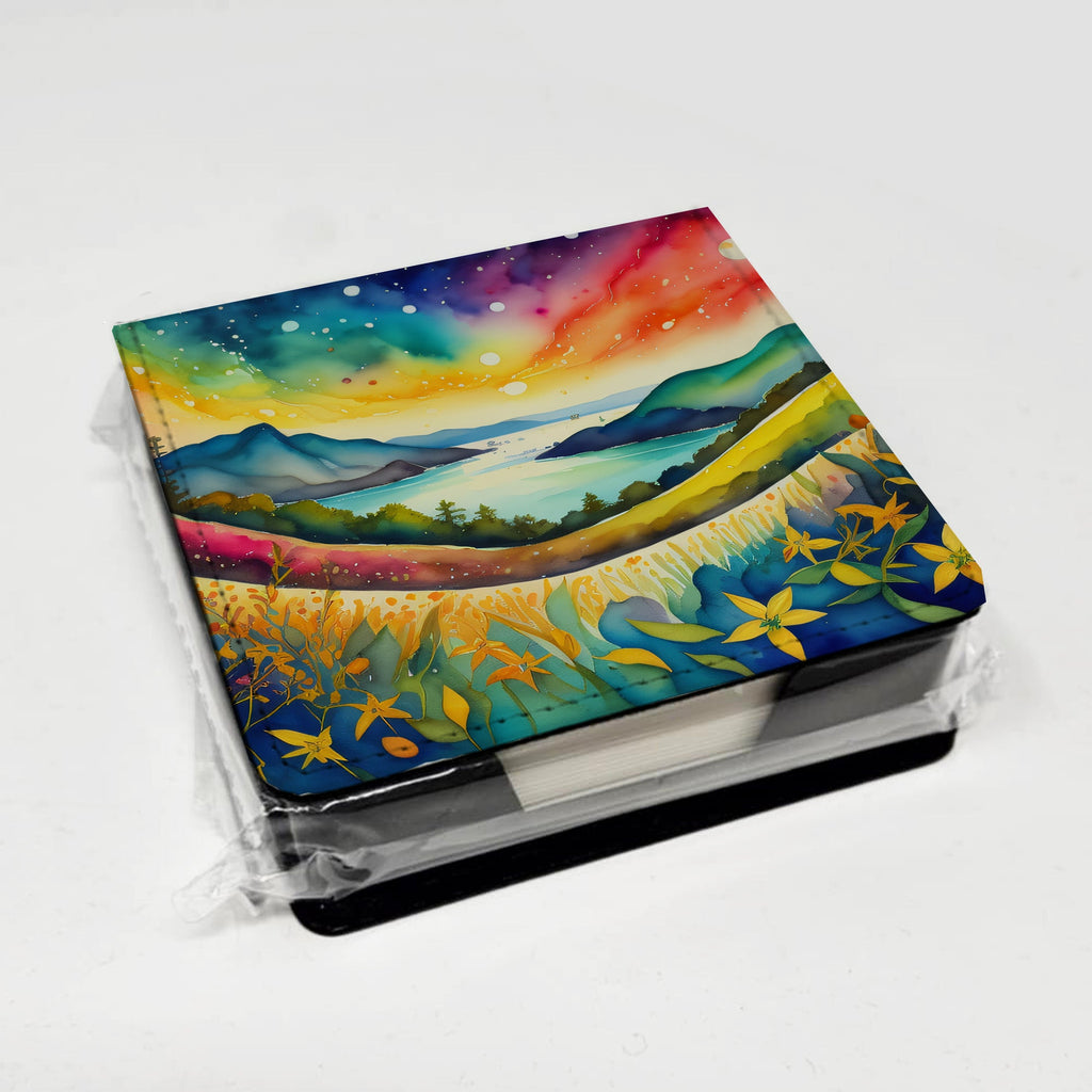Hypericum or St. John’s Wort in Color PU Leather Note Paper Holder with Artist-Designed Cover, Desk Accessory, Office Gift