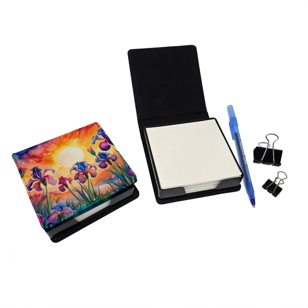 Iris in Color PU Leather Note Paper Holder with Artist-Designed Cover, Desk Accessory, Office Gift