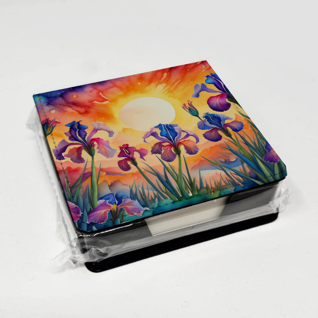 Iris in Color PU Leather Note Paper Holder with Artist-Designed Cover, Desk Accessory, Office Gift