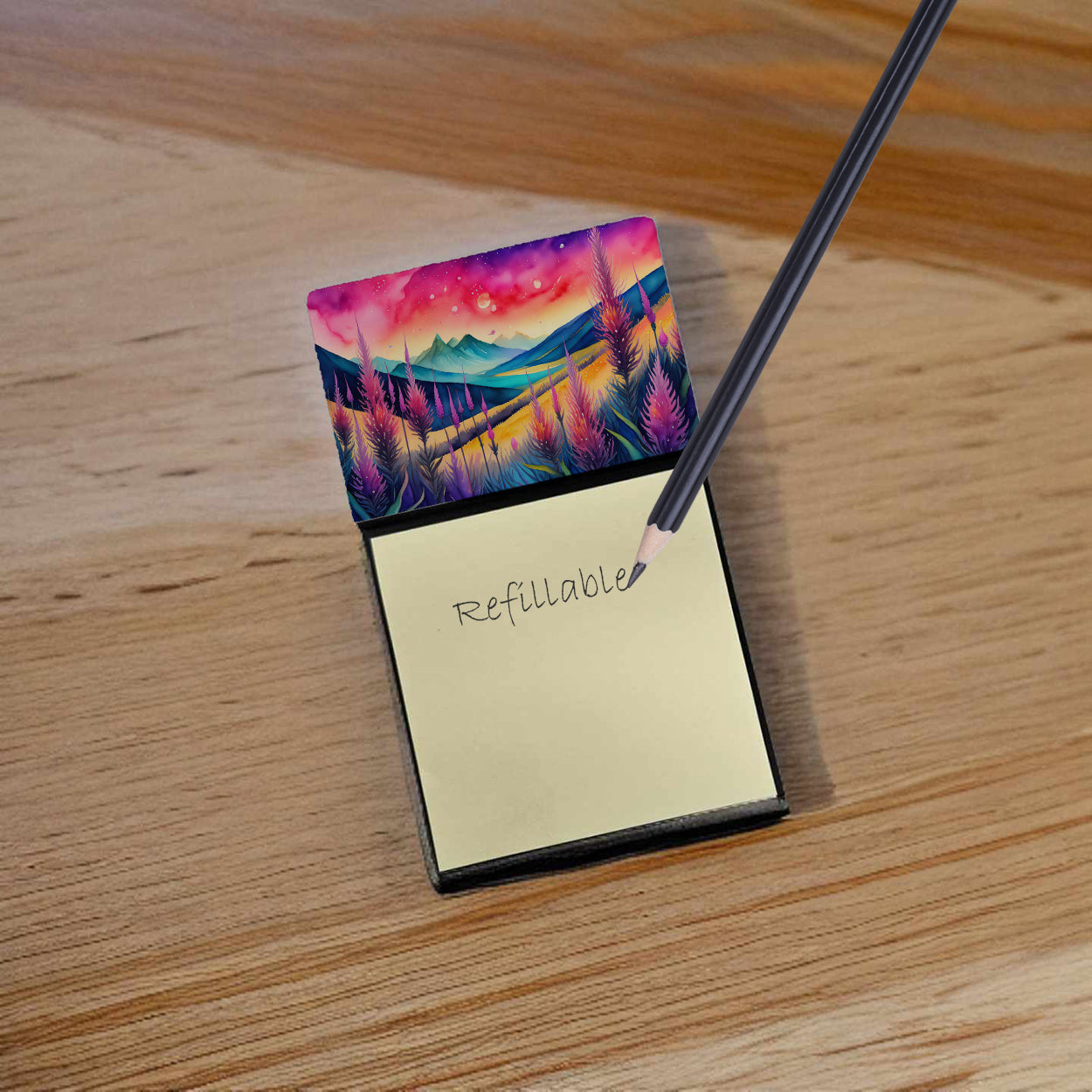 Liatris in Color Watercolor Sticky Note Holder Refillable Dispenser Desk Accessory 3x3 Pad Gift