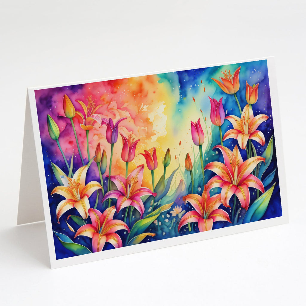 Lilies in Color Greeting Cards Pack of 8 Blank Cards with Envelopes Whimsical A7 Size 5x7