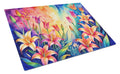Lilies in Color Cutting Board Tempered Glass Kitchen Cutting Surface, Heat Resistant Chopping, Non-Slip Feet, Food Prep & Serving