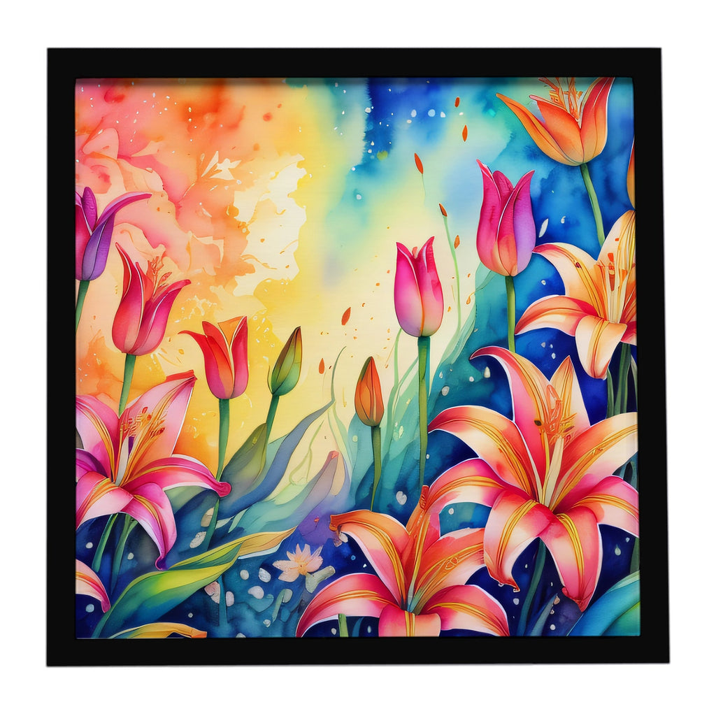 Lilies in Color Framed Metal Print Bathroom, Kitchen, Office, Home Decor Wall Art Ready to Hang, Square, 8X8