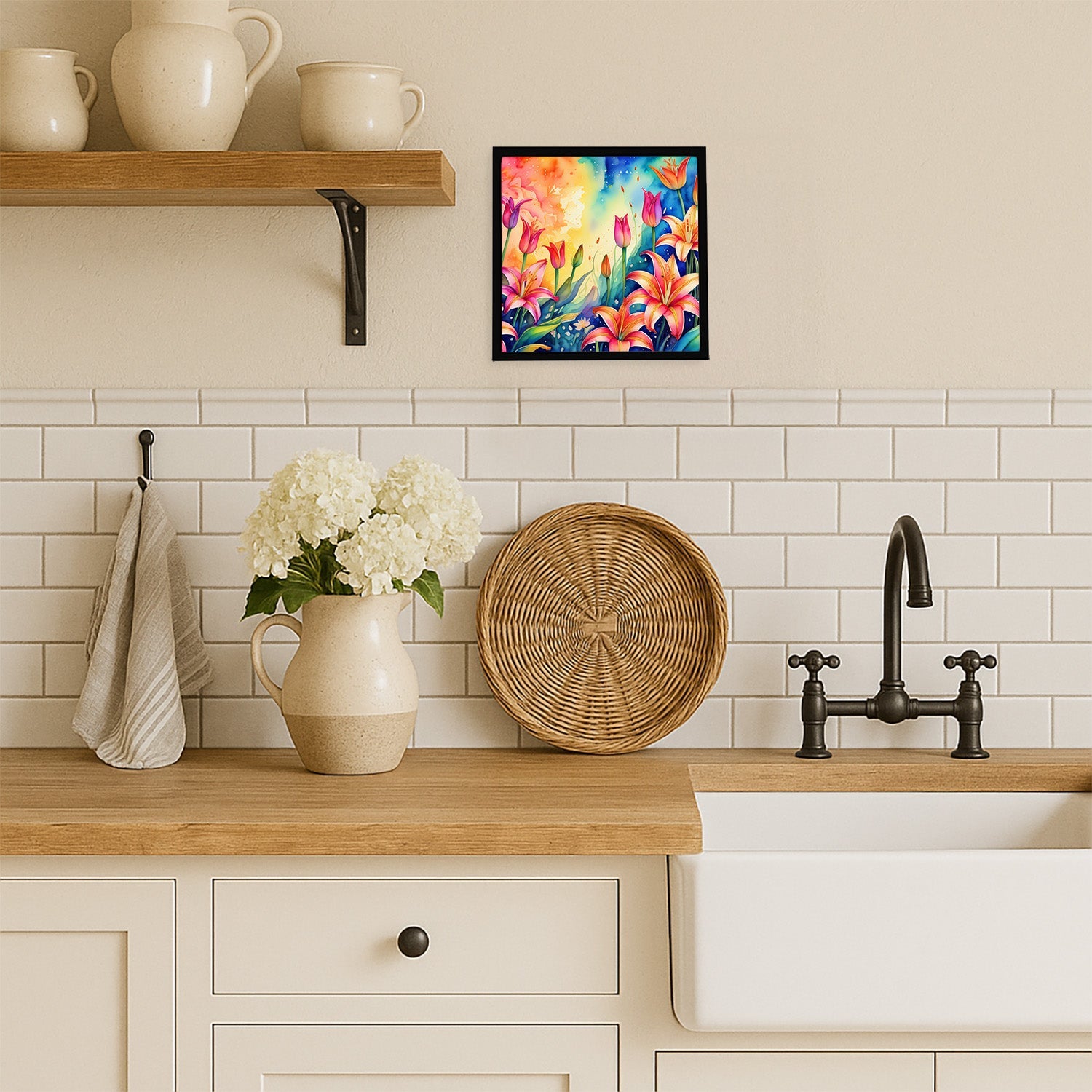 Lilies in Color Framed Metal Print Bathroom, Kitchen, Office, Home Decor Wall Art Ready to Hang, Square, 8X8