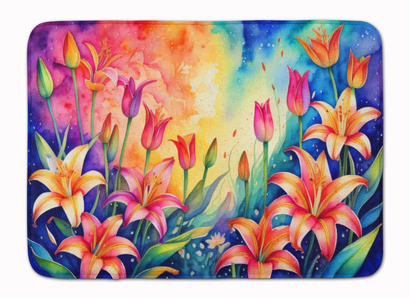 Lilies in Color Memory Foam Kitchen Mat Machine Washable Anti-Fatigue Cushion Comfort Bath or Kitchen Rug