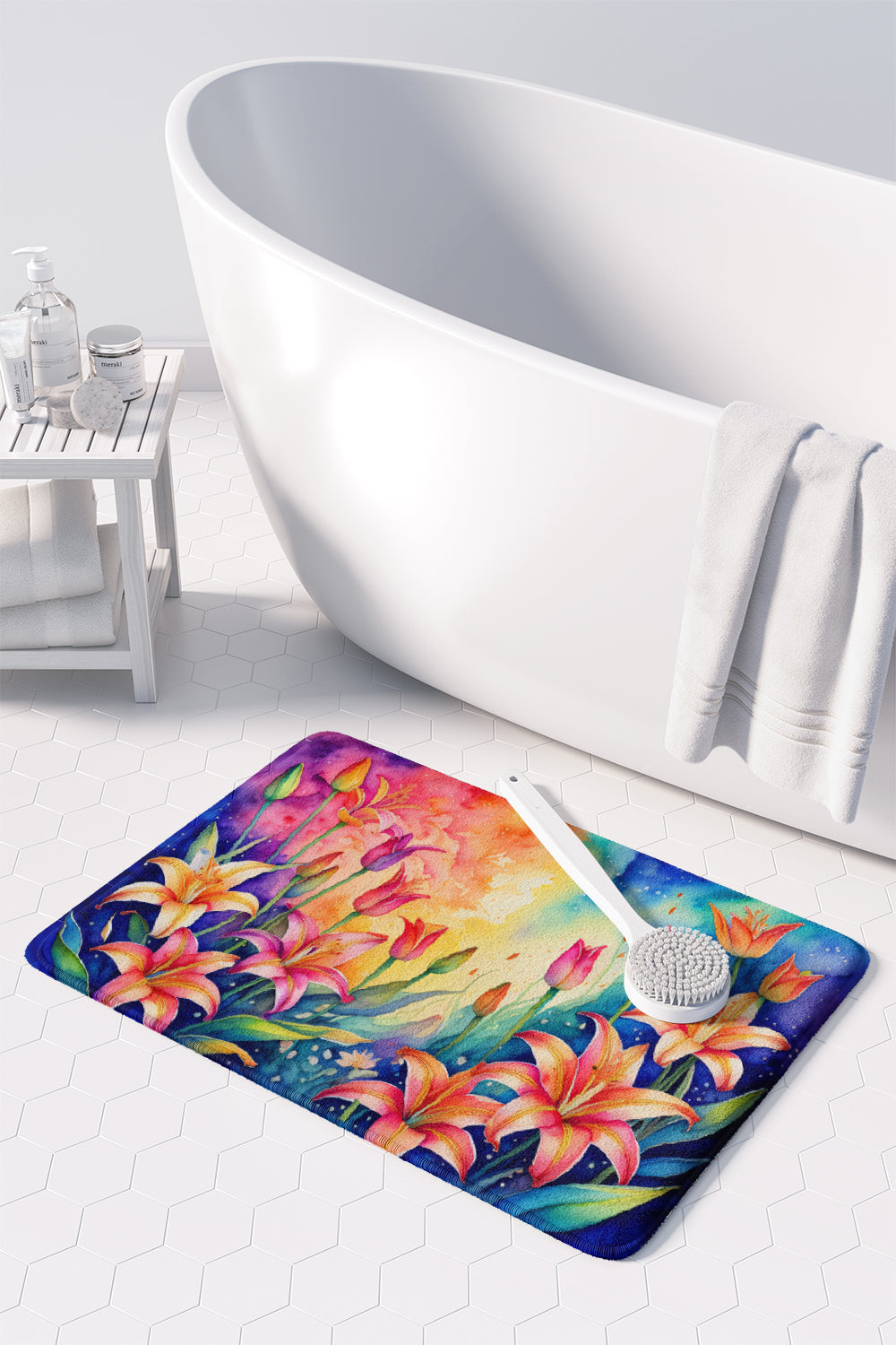 Lilies in Color Memory Foam Kitchen Mat Machine Washable Anti-Fatigue Cushion Comfort Bath or Kitchen Rug