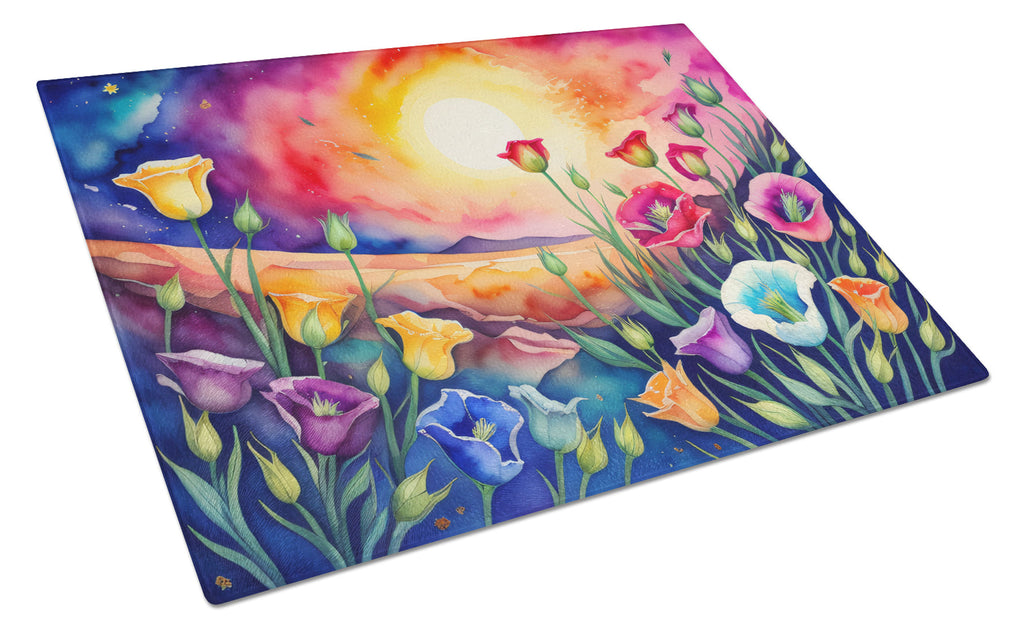 Lisianthus in Color Cutting Board Tempered Glass Kitchen Cutting Surface, Heat Resistant Chopping, Non-Slip Feet, Food Prep & Serving