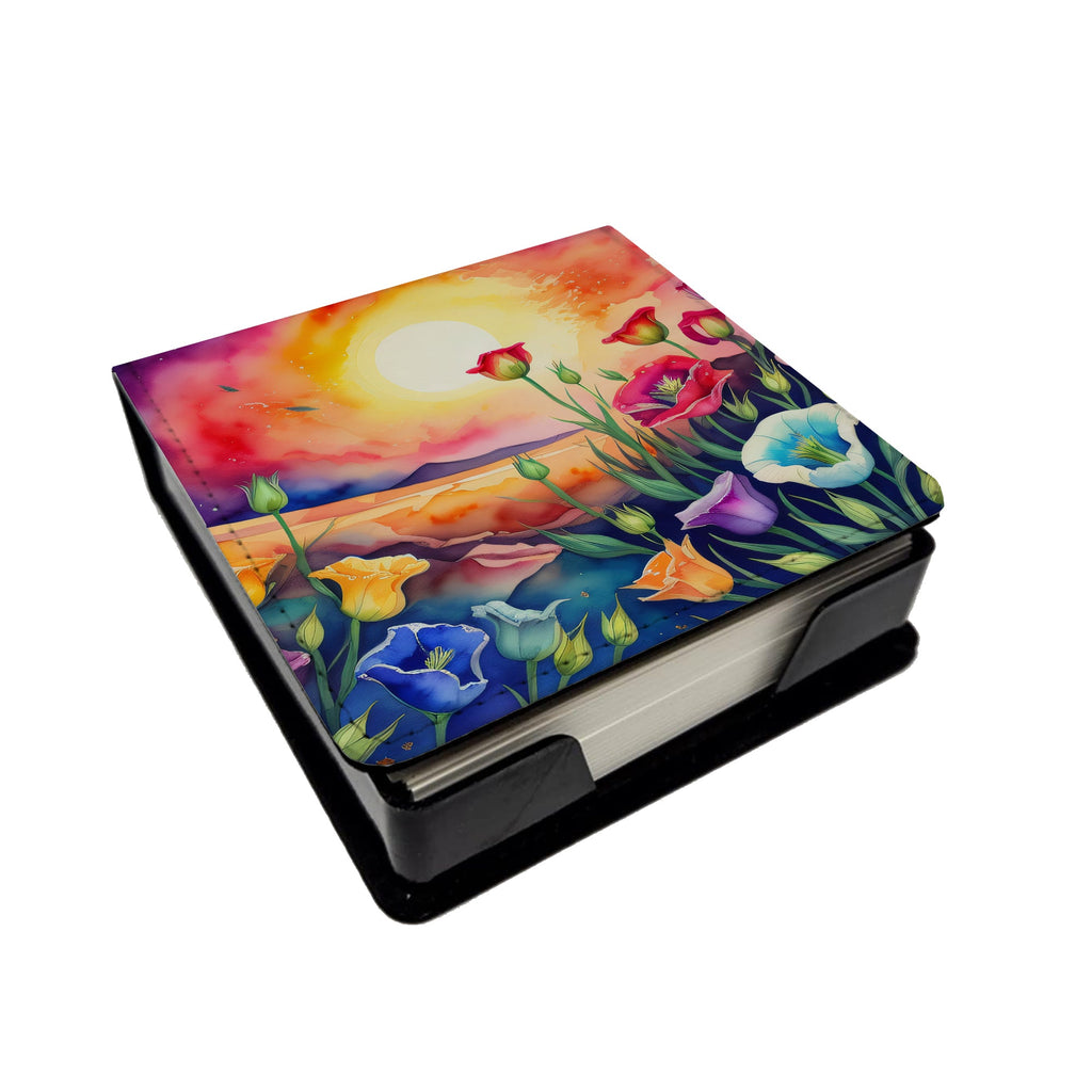 Lisianthus in Color PU Leather Note Paper Holder with Artist-Designed Cover, Desk Accessory, Office Gift