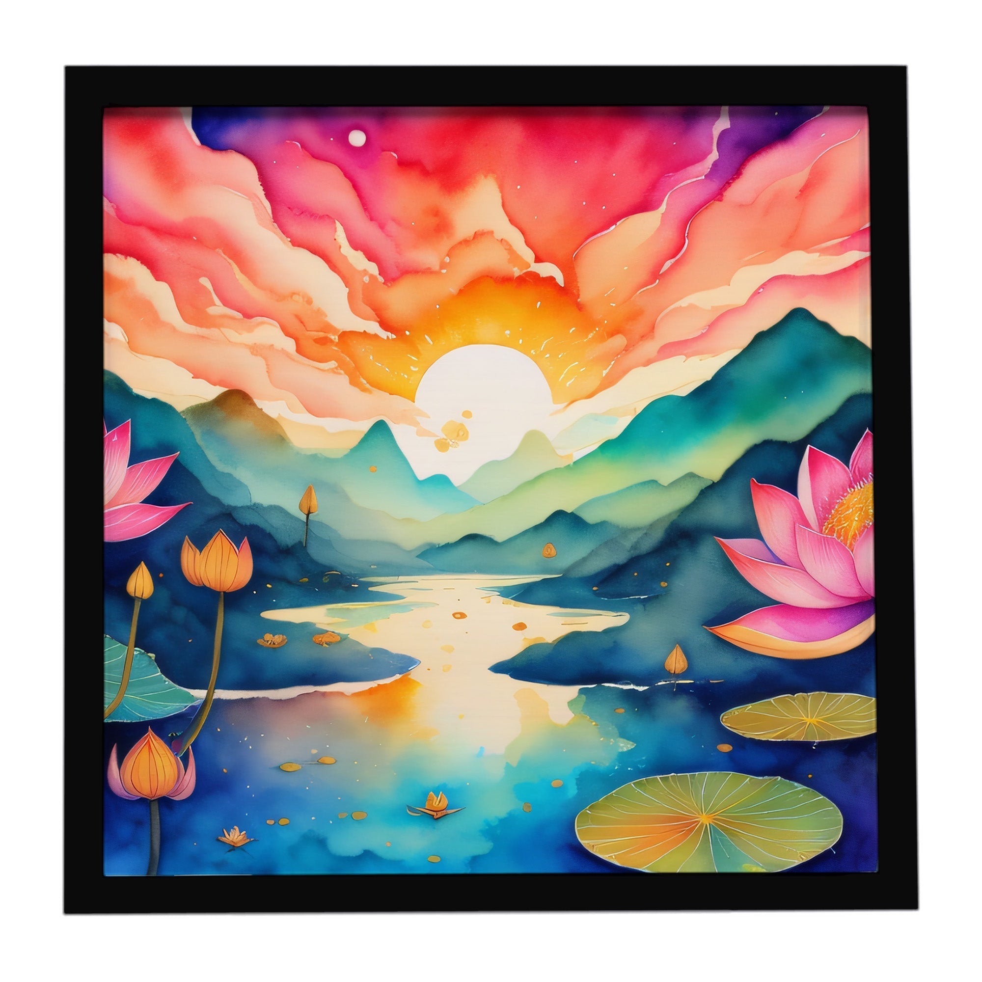 Lotus in Color Framed Metal Print Bathroom, Kitchen, Office, Home Decor Wall Art Ready to Hang, Square, 8X8