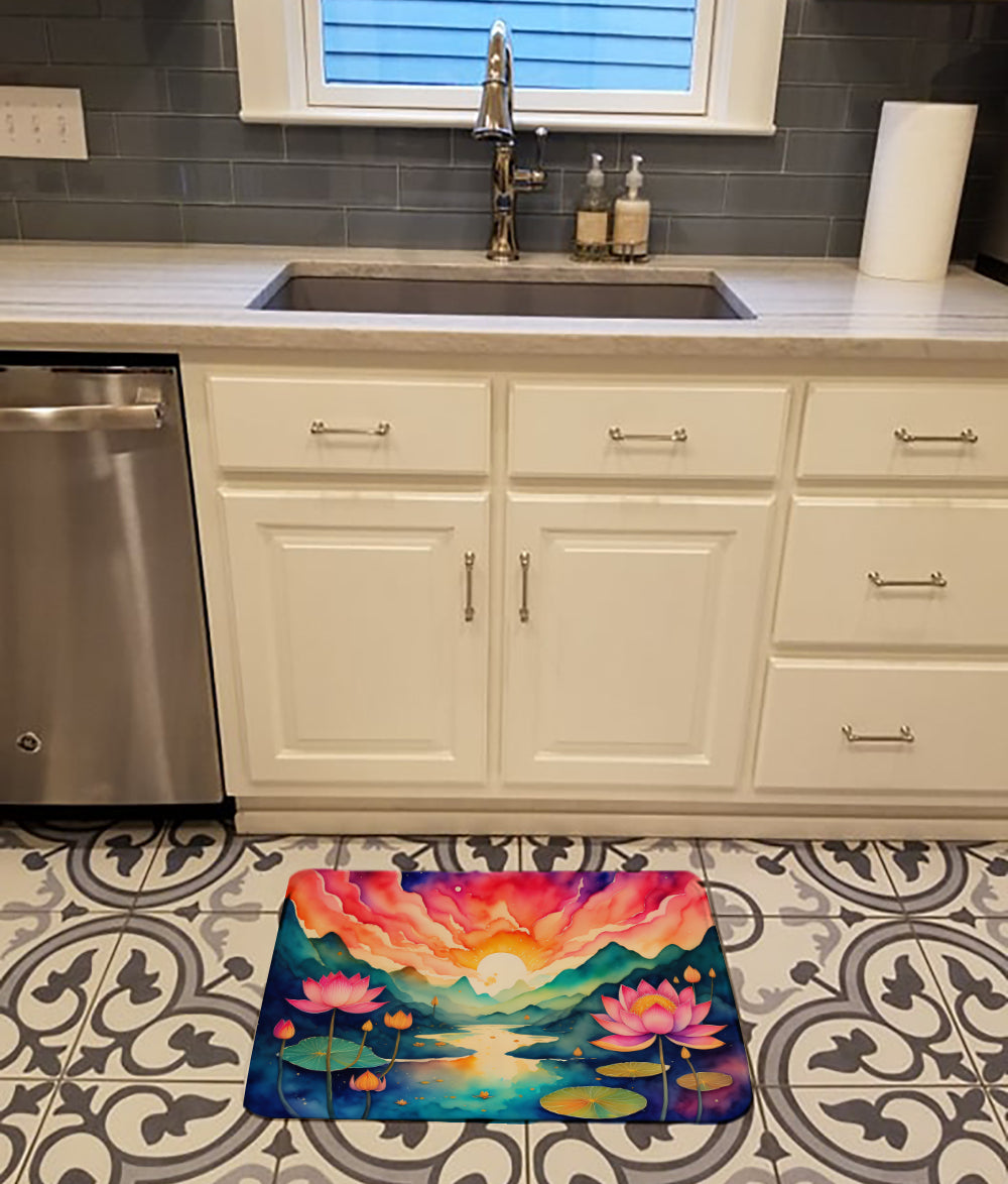 Lotus in Color Memory Foam Kitchen Mat Machine Washable Anti-Fatigue Cushion Comfort Bath or Kitchen Rug