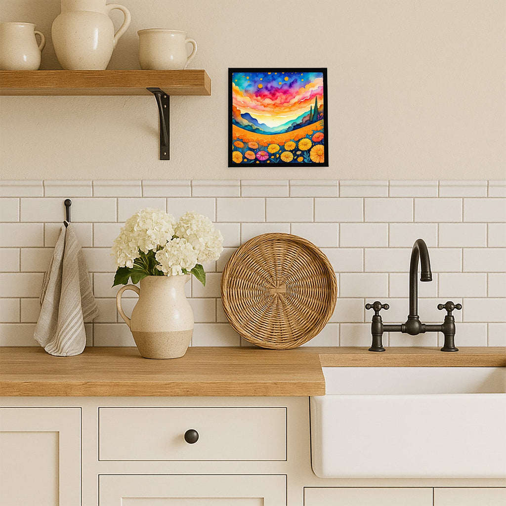 Marigolds in Color Framed Metal Print Bathroom, Kitchen, Office, Home Decor Wall Art Ready to Hang, Square, 8X8