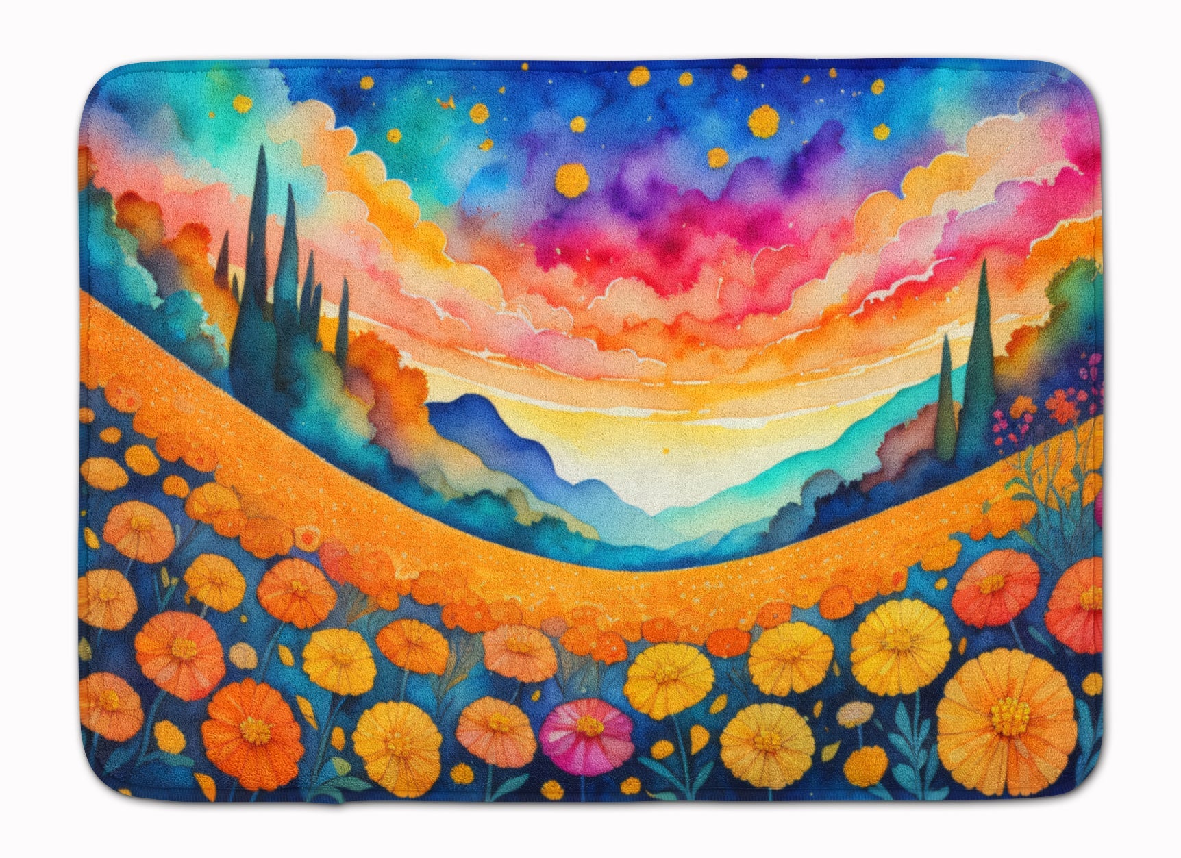 Marigolds in Color Memory Foam Kitchen Mat Machine Washable Anti-Fatigue Cushion Comfort Bath or Kitchen Rug