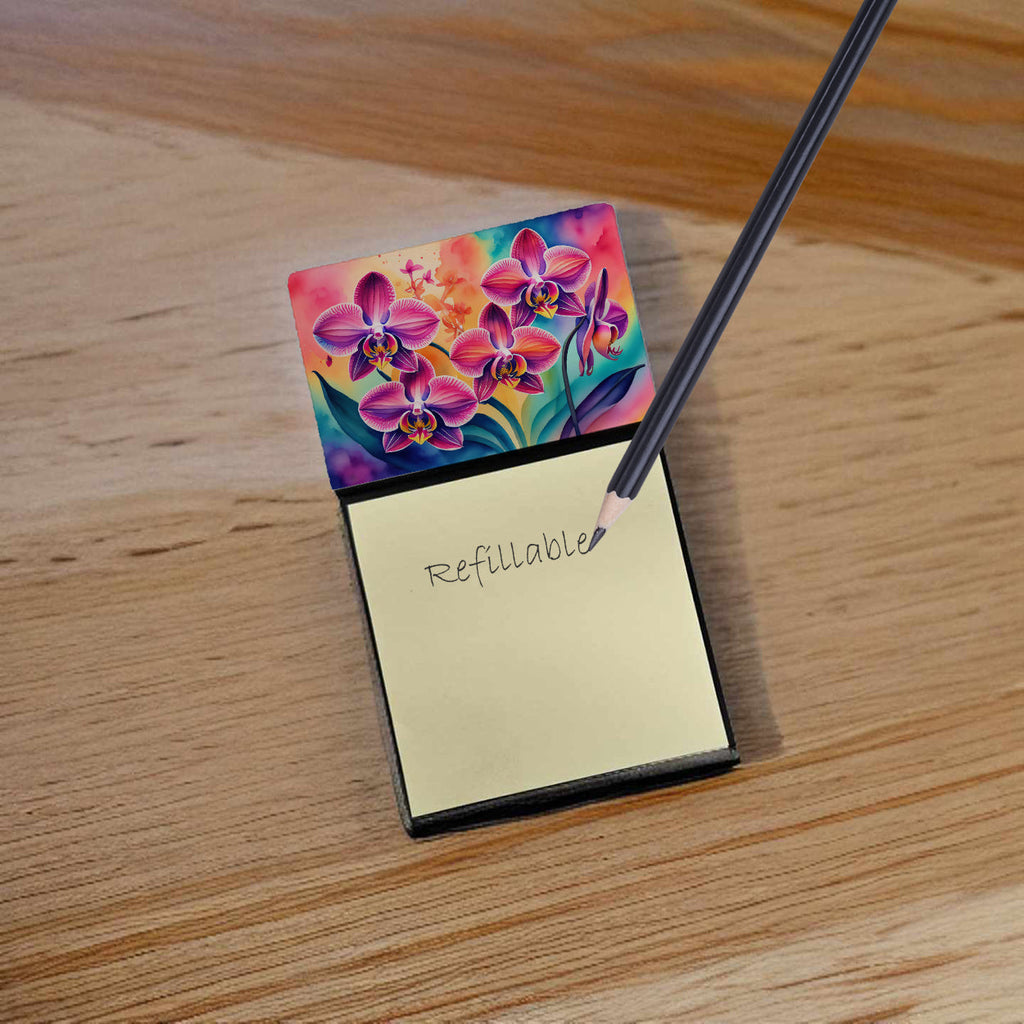 Orchids in Color Watercolor Sticky Note Holder Refillable Dispenser Desk Accessory 3x3 Pad Gift