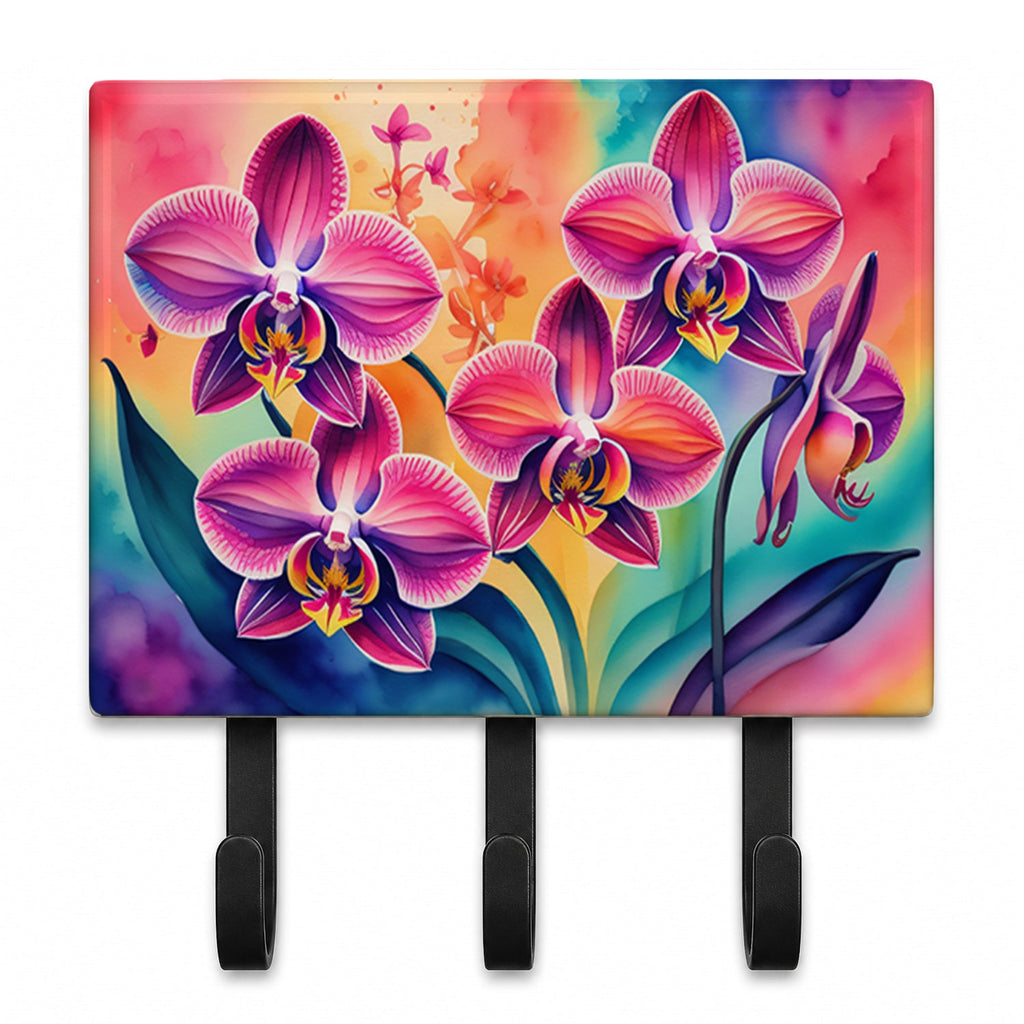 Orchids in Color Leash or Key Holder Wall Hooks, Coat Rack Wall Mount, for Hanging Keys, Towels, Aprons, Leashes