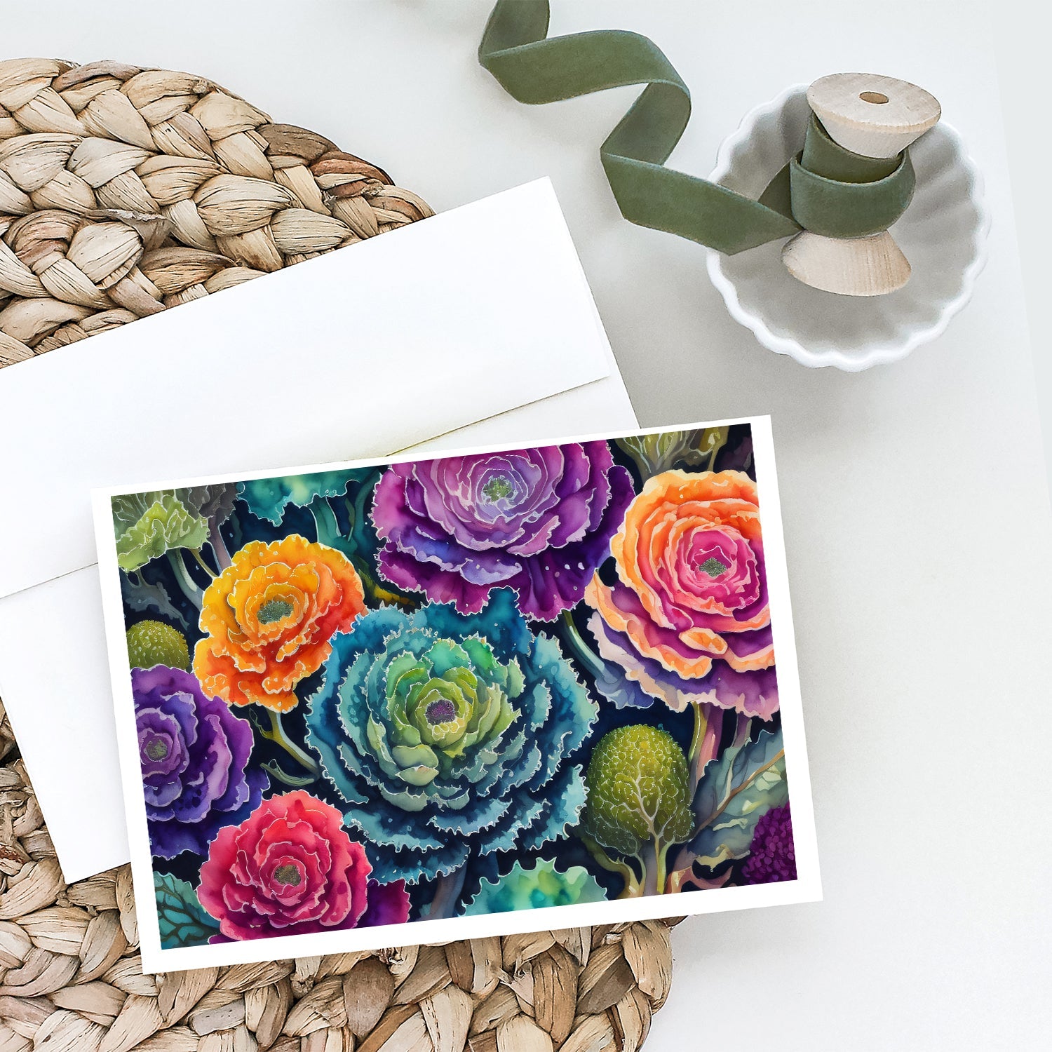 Ornamental Kale in Color Greeting Cards Pack of 8 Blank Cards with Envelopes Whimsical A7 Size 5x7
