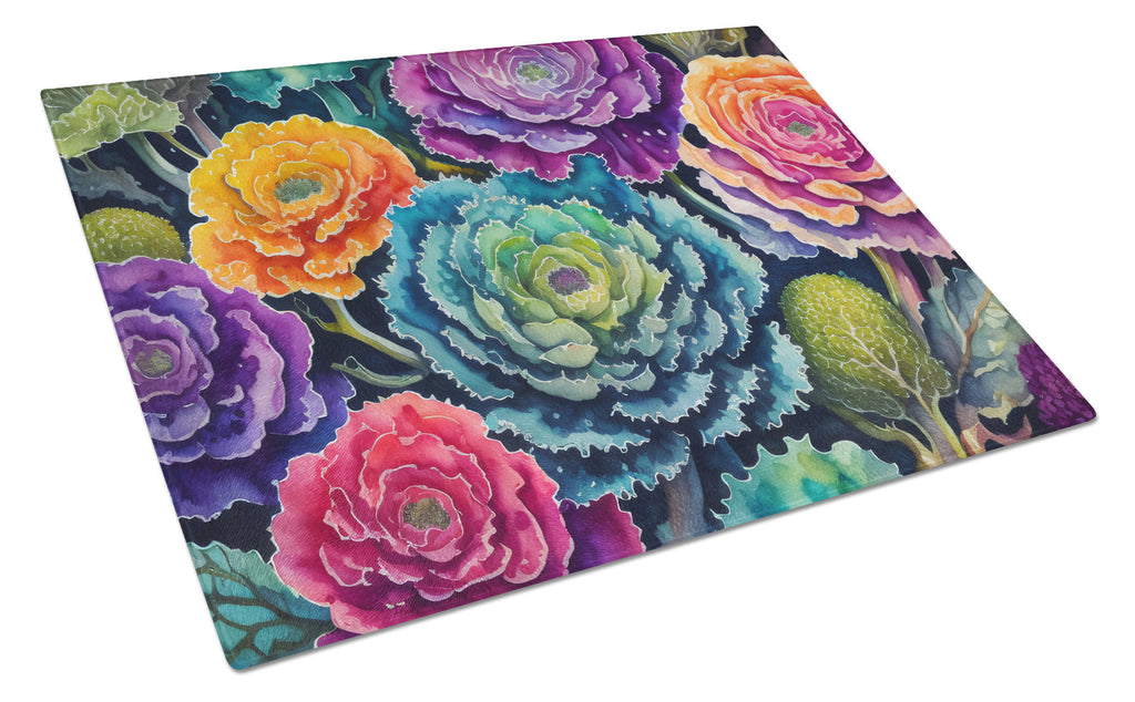 Ornamental Kale in Color Cutting Board Tempered Glass Kitchen Cutting Surface, Heat Resistant Chopping, Non-Slip Feet, Food Prep & Serving