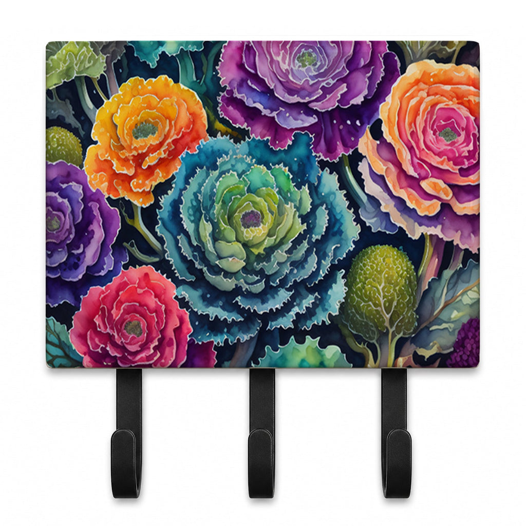Ornamental Kale in Color Leash or Key Holder Wall Hooks, Coat Rack Wall Mount, for Hanging Keys, Towels, Aprons, Leashes